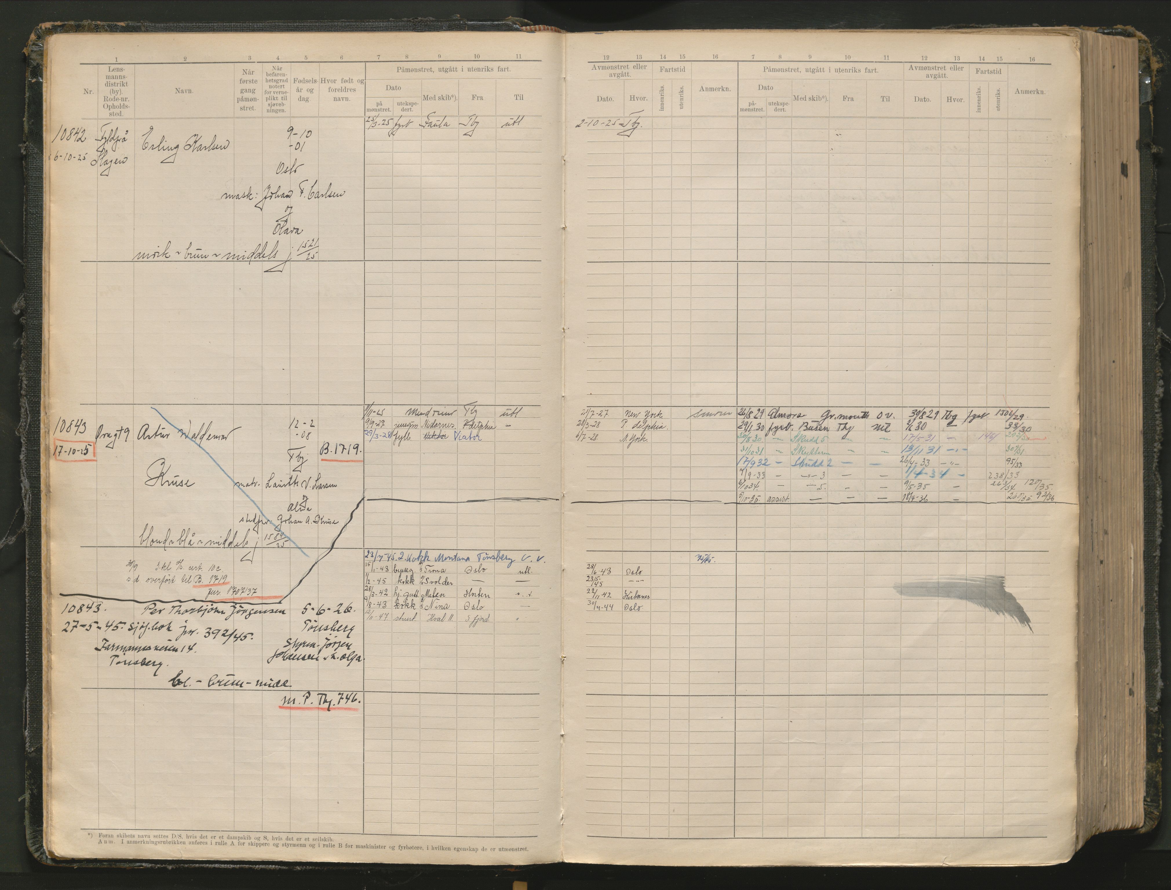 Tønsberg innrulleringskontor, AV/SAKO-A-786/F/Fc/Fcb/L0012: Hovedrulle Patent nr. 10828-12216, 1925-1948