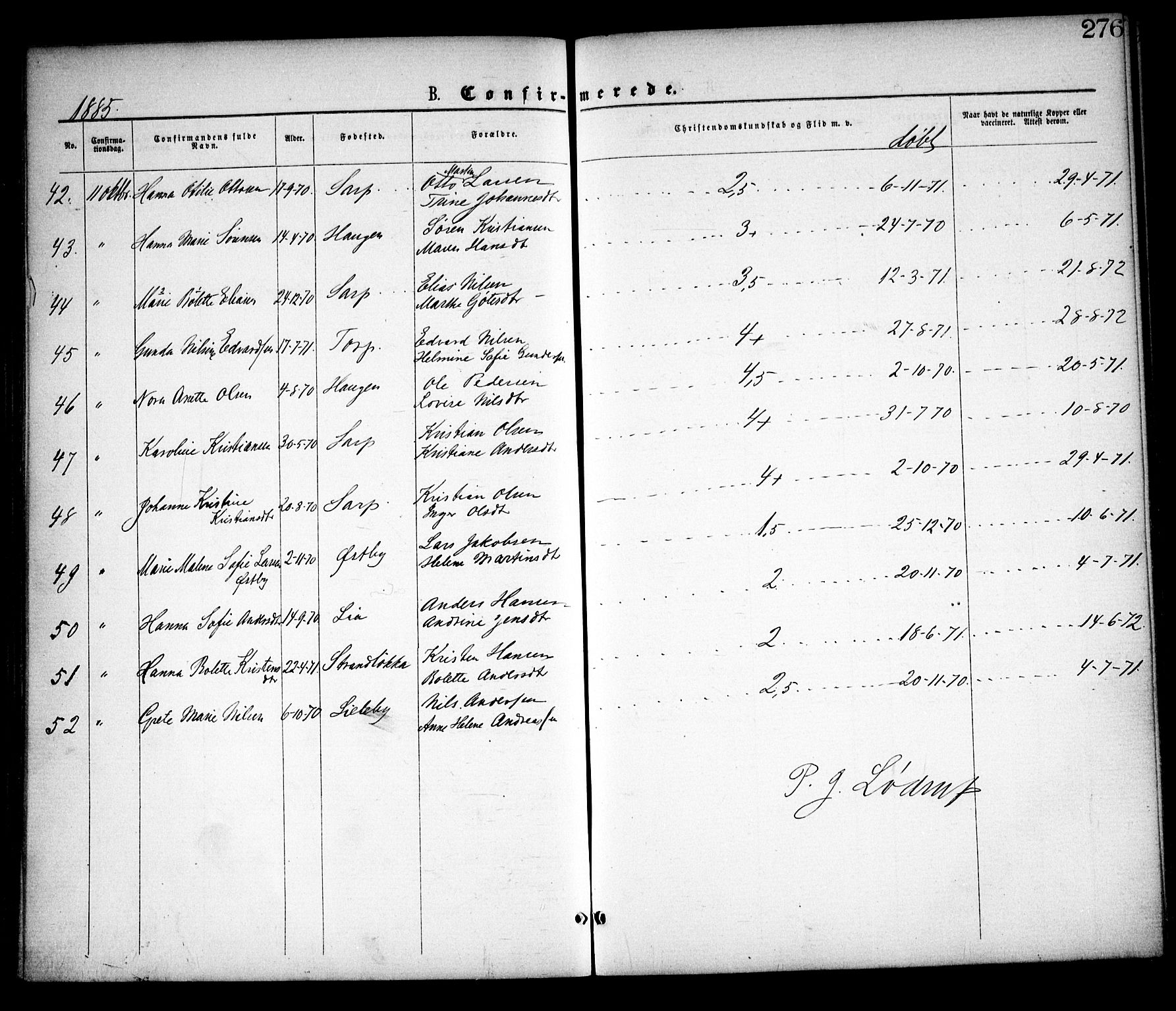 Skjeberg prestekontor Kirkebøker, AV/SAO-A-10923/F/Fa/L0008: Parish register (official) no. I 8, 1869-1885, p. 276