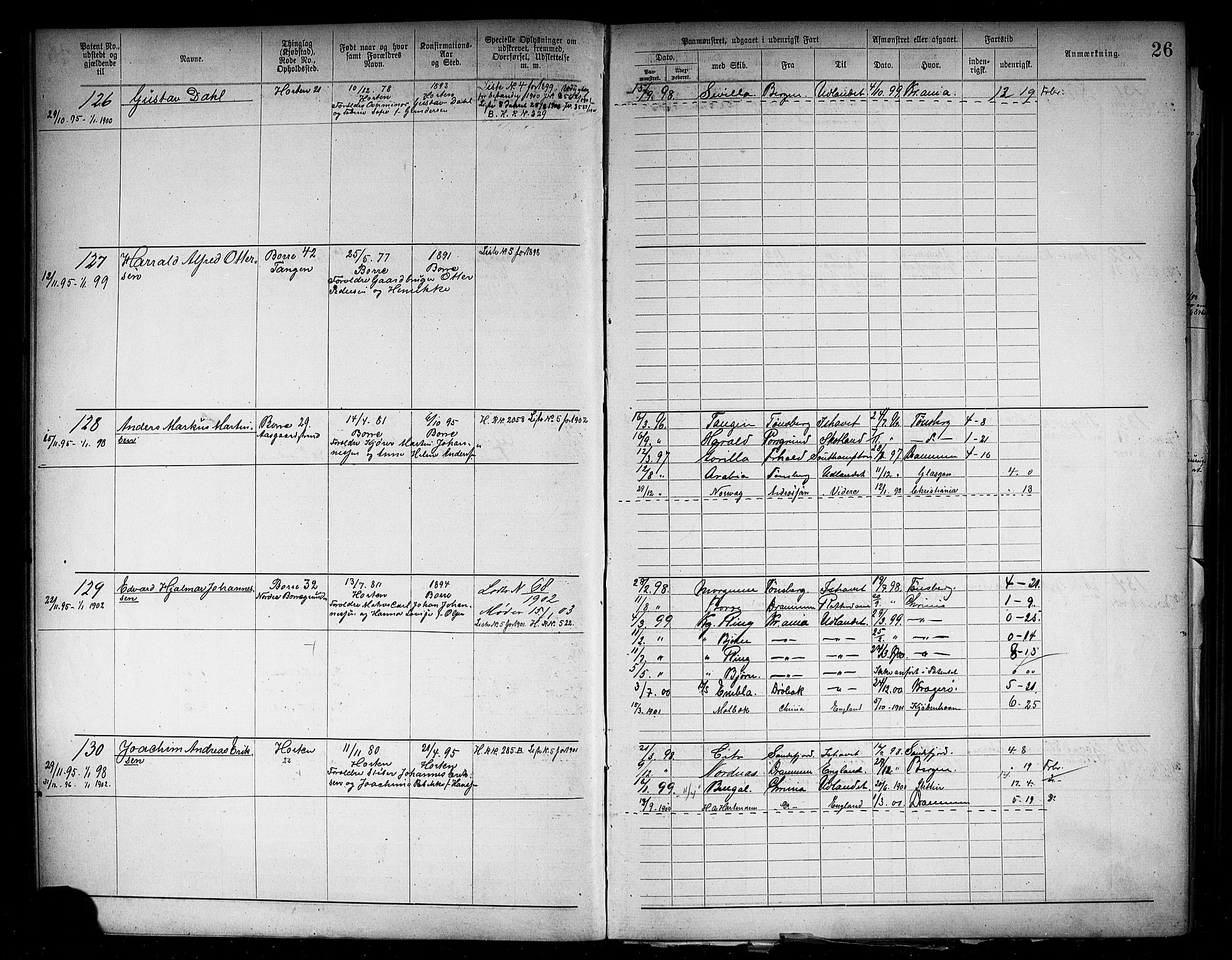 Horten innrulleringskontor, SAKO/A-785/F/Fb/L0006: Annotasjonsrulle, 1889-1911, p. 29