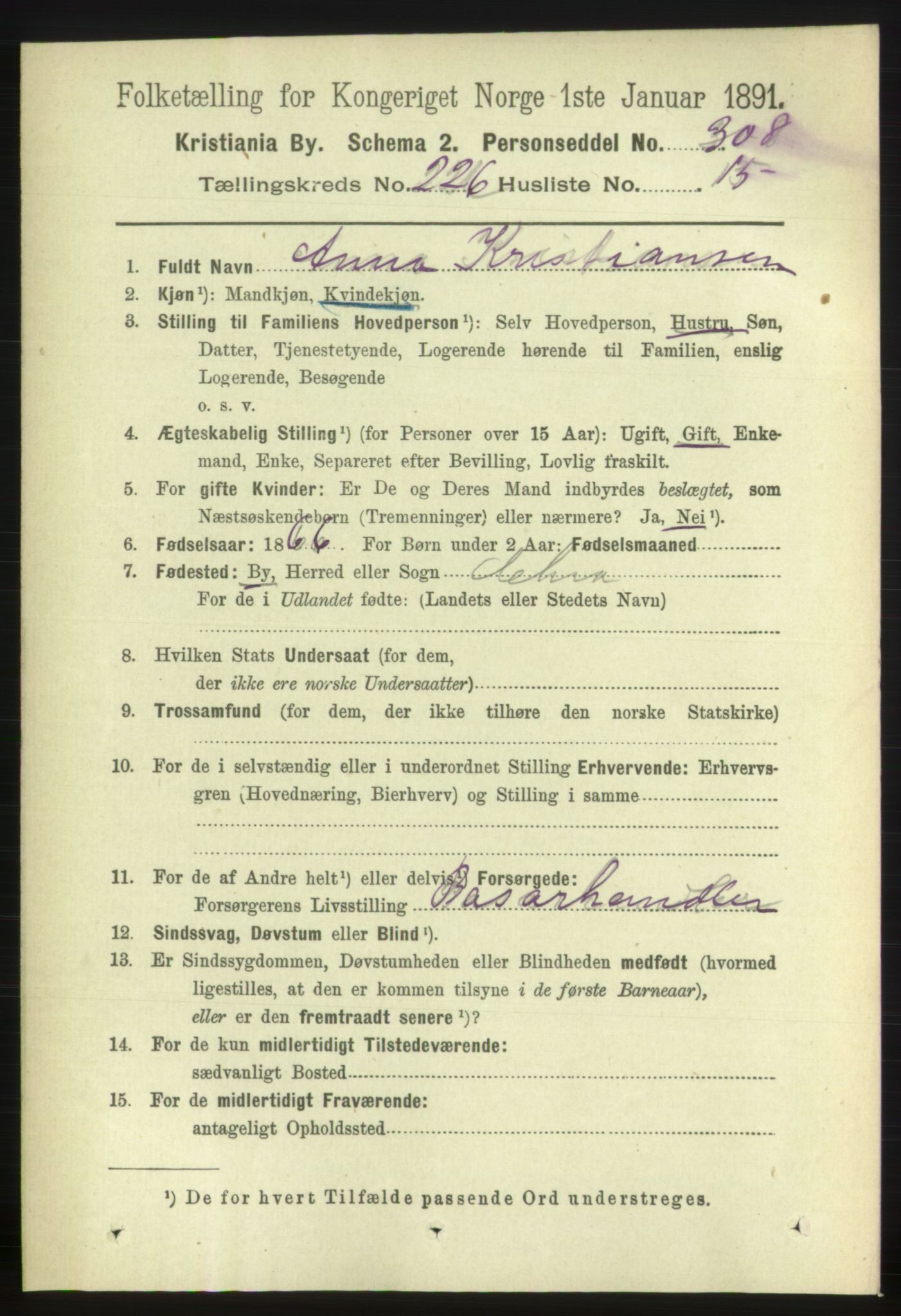 RA, 1891 census for 0301 Kristiania, 1891, p. 138116