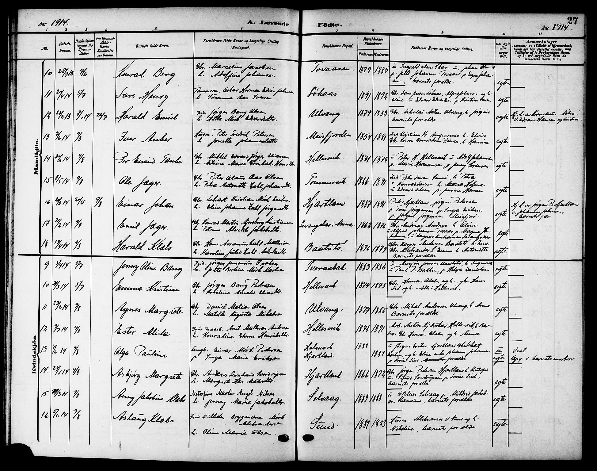 Ministerialprotokoller, klokkerbøker og fødselsregistre - Nordland, SAT/A-1459/832/L0494: Parish register (copy) no. 832C01, 1906-1922, p. 27