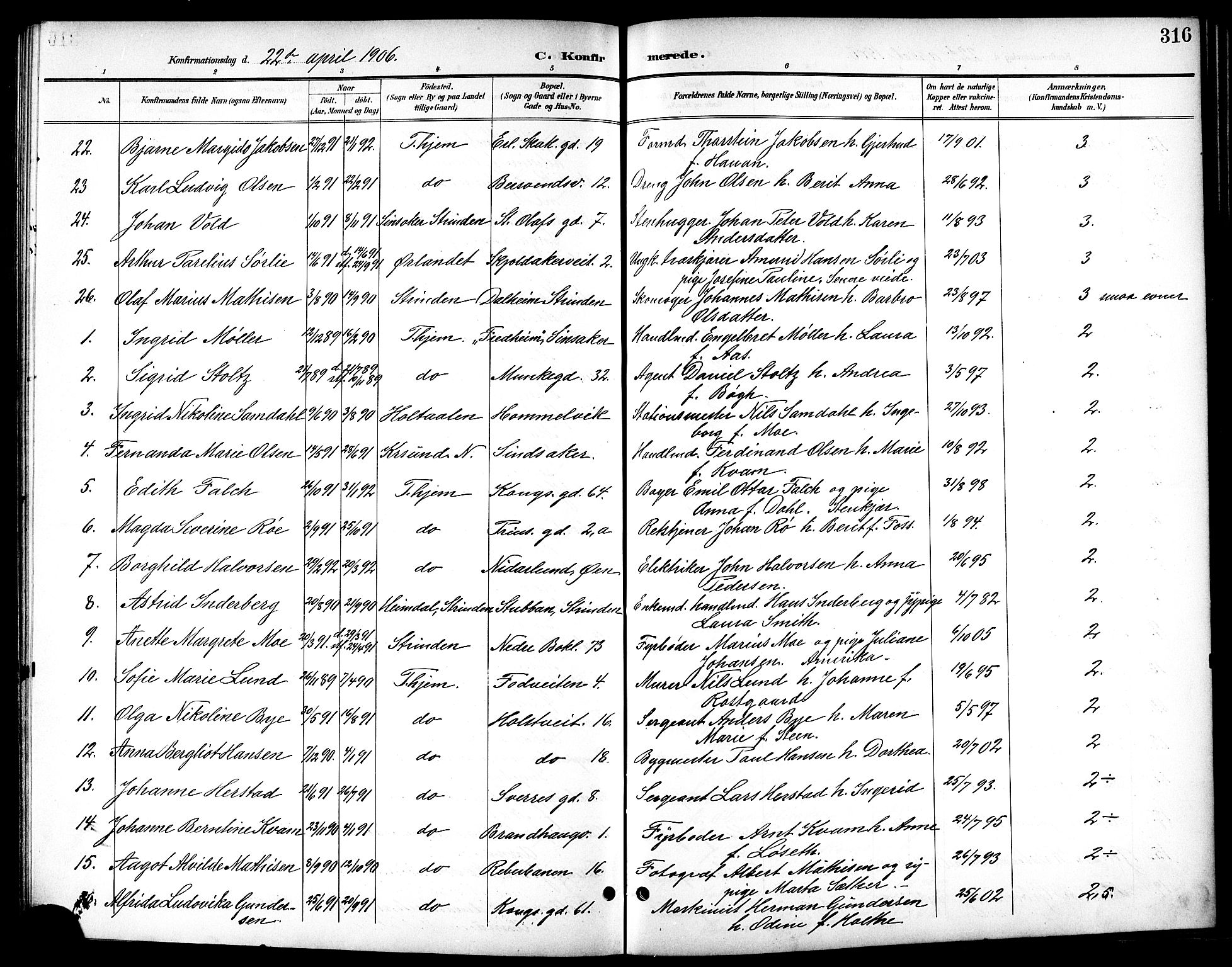 Ministerialprotokoller, klokkerbøker og fødselsregistre - Sør-Trøndelag, SAT/A-1456/601/L0094: Parish register (copy) no. 601C12, 1898-1911, p. 316