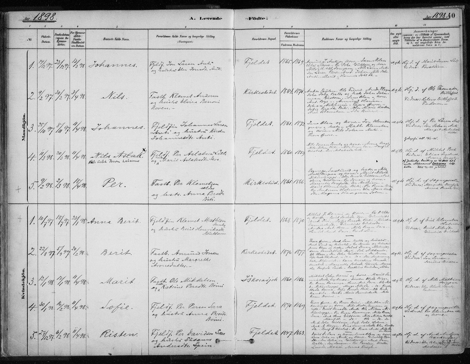 Karasjok sokneprestkontor, AV/SATØ-S-1352/H/Ha/L0002kirke: Parish register (official) no. 2, 1885-1906, p. 40