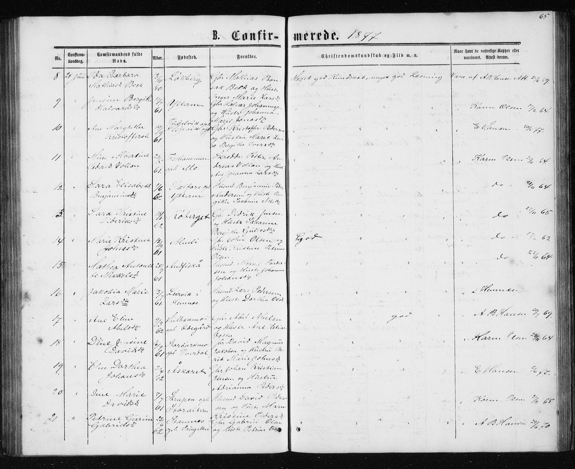 Ministerialprotokoller, klokkerbøker og fødselsregistre - Nordland, AV/SAT-A-1459/827/L0416: Parish register (copy) no. 827C05, 1865-1886, p. 65