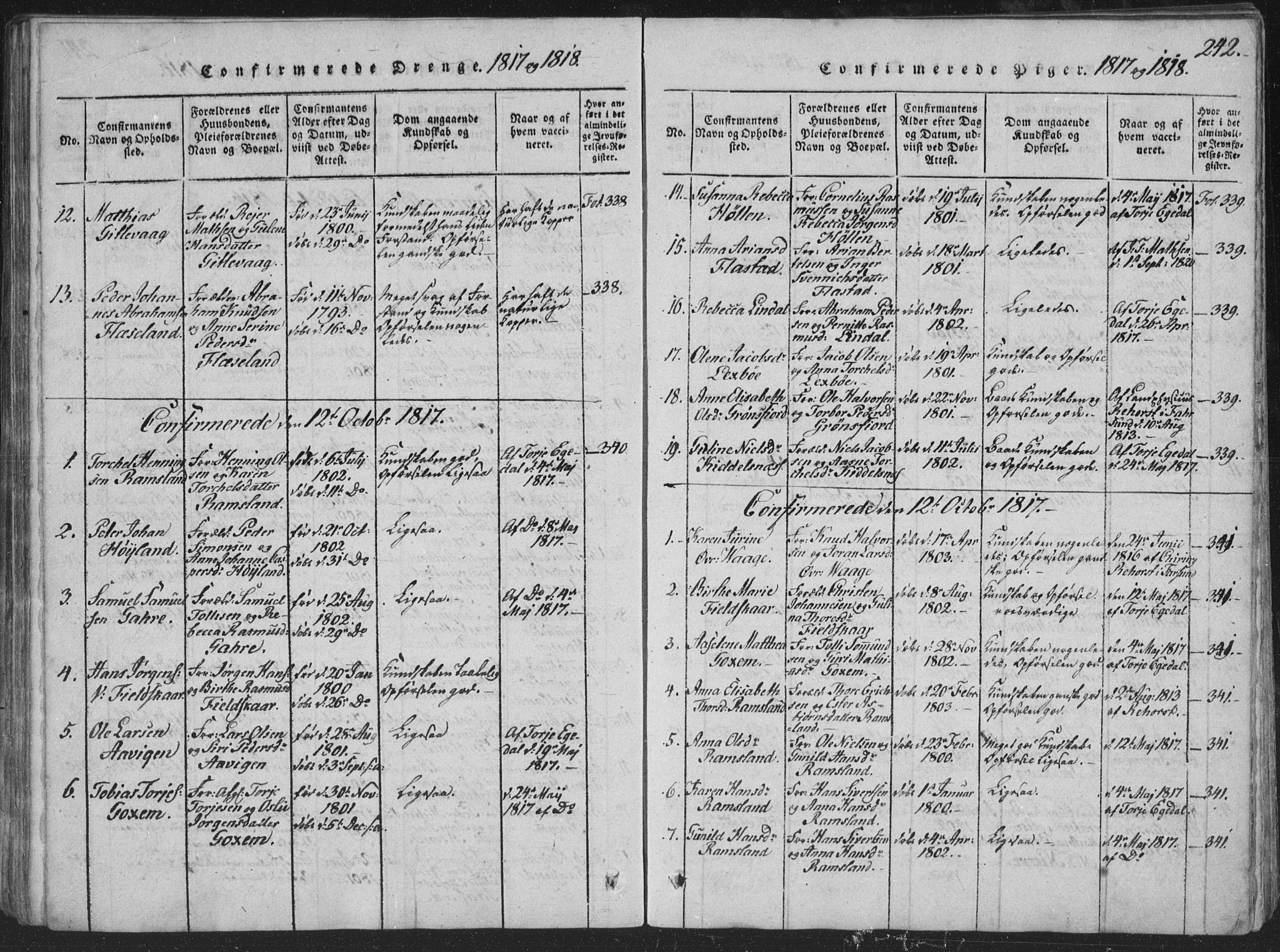 Sør-Audnedal sokneprestkontor, SAK/1111-0039/F/Fa/Faa/L0001: Parish register (official) no. A 1, 1816-1848, p. 242