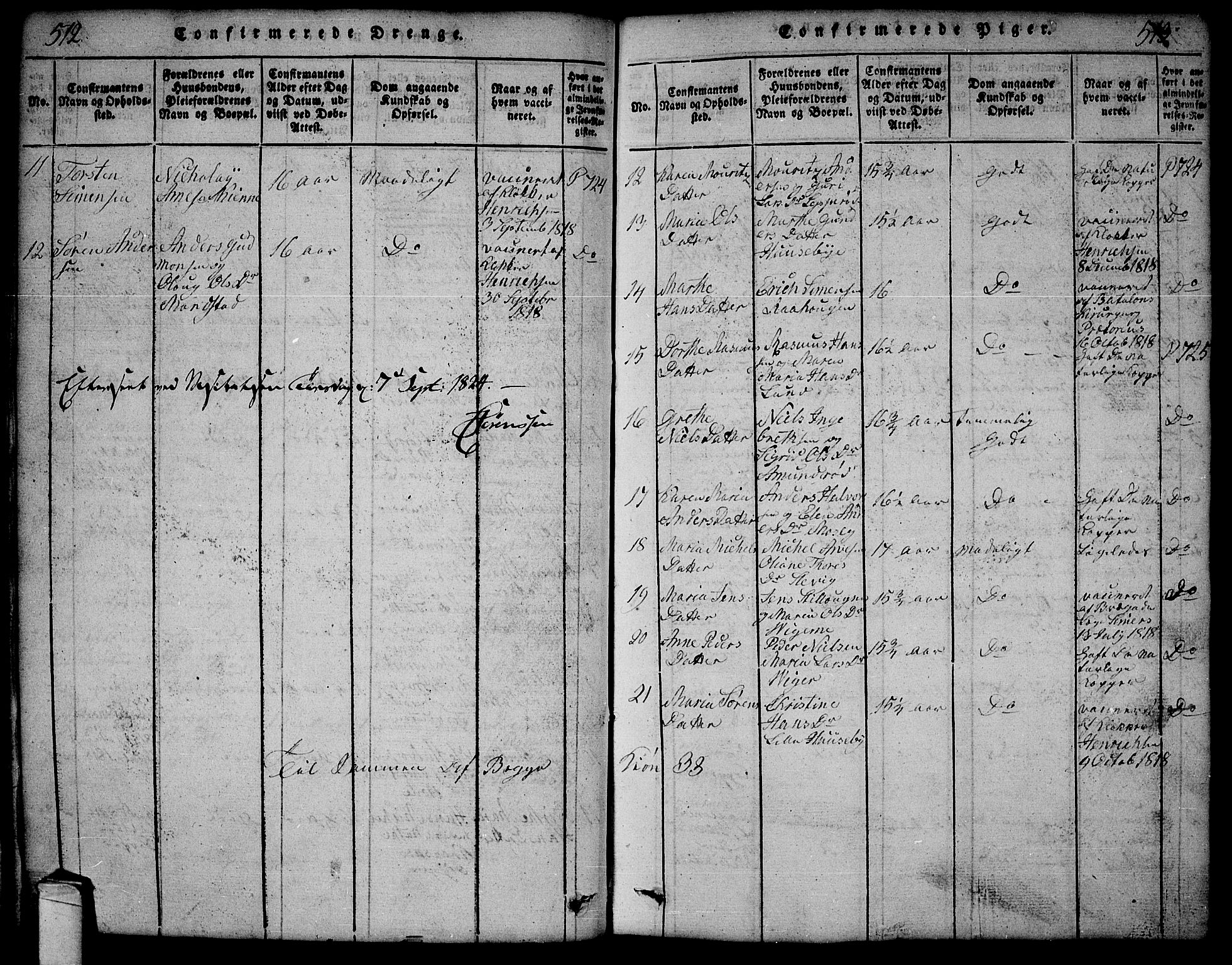 Onsøy prestekontor Kirkebøker, SAO/A-10914/G/Ga/L0001: Parish register (copy) no. I 1, 1814-1840, p. 512-513