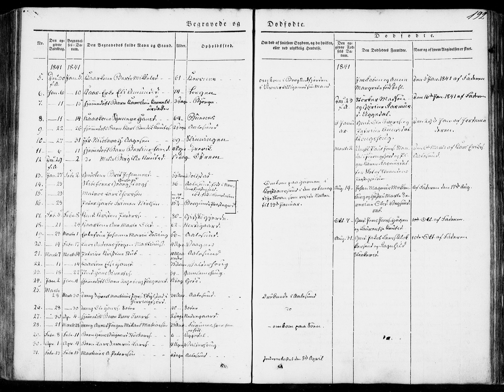 Ministerialprotokoller, klokkerbøker og fødselsregistre - Møre og Romsdal, SAT/A-1454/528/L0396: Parish register (official) no. 528A07, 1839-1847, p. 192