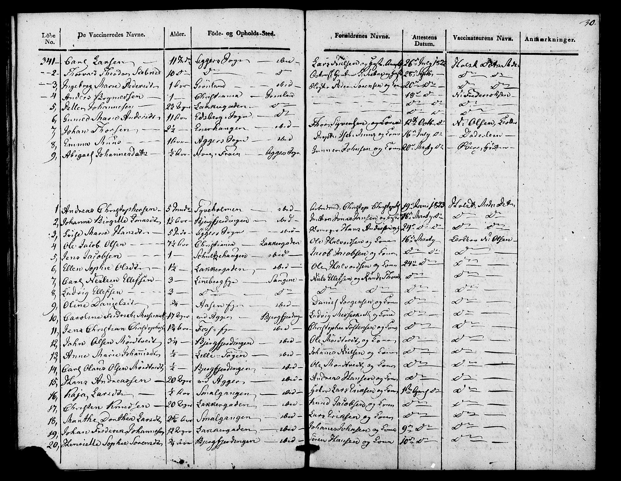 Aker prestekontor kirkebøker, AV/SAO-A-10861/F/L0021: Vaccination register no. 21, 1819-1824, p. 30