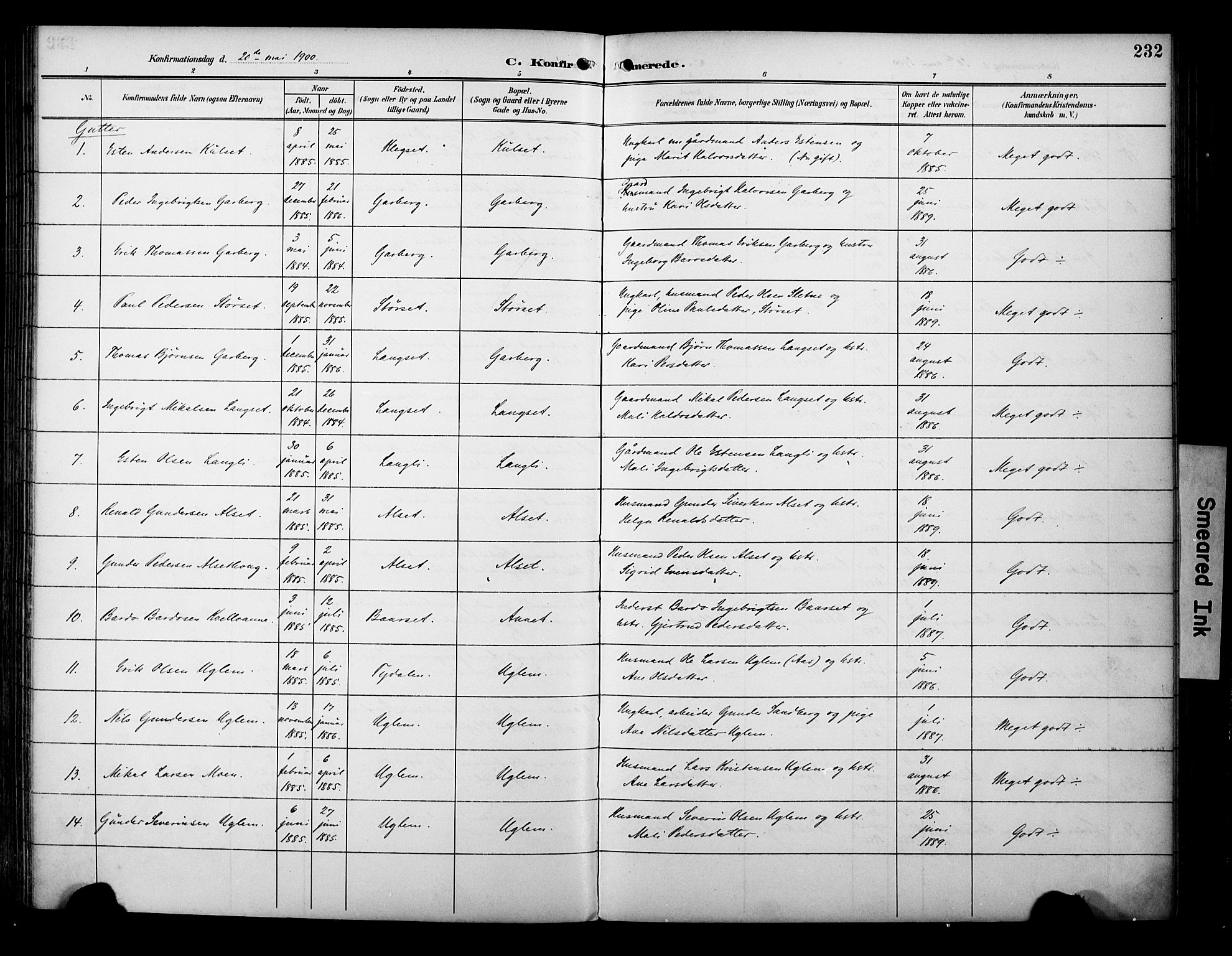 Ministerialprotokoller, klokkerbøker og fødselsregistre - Sør-Trøndelag, AV/SAT-A-1456/695/L1149: Parish register (official) no. 695A09, 1891-1902, p. 232