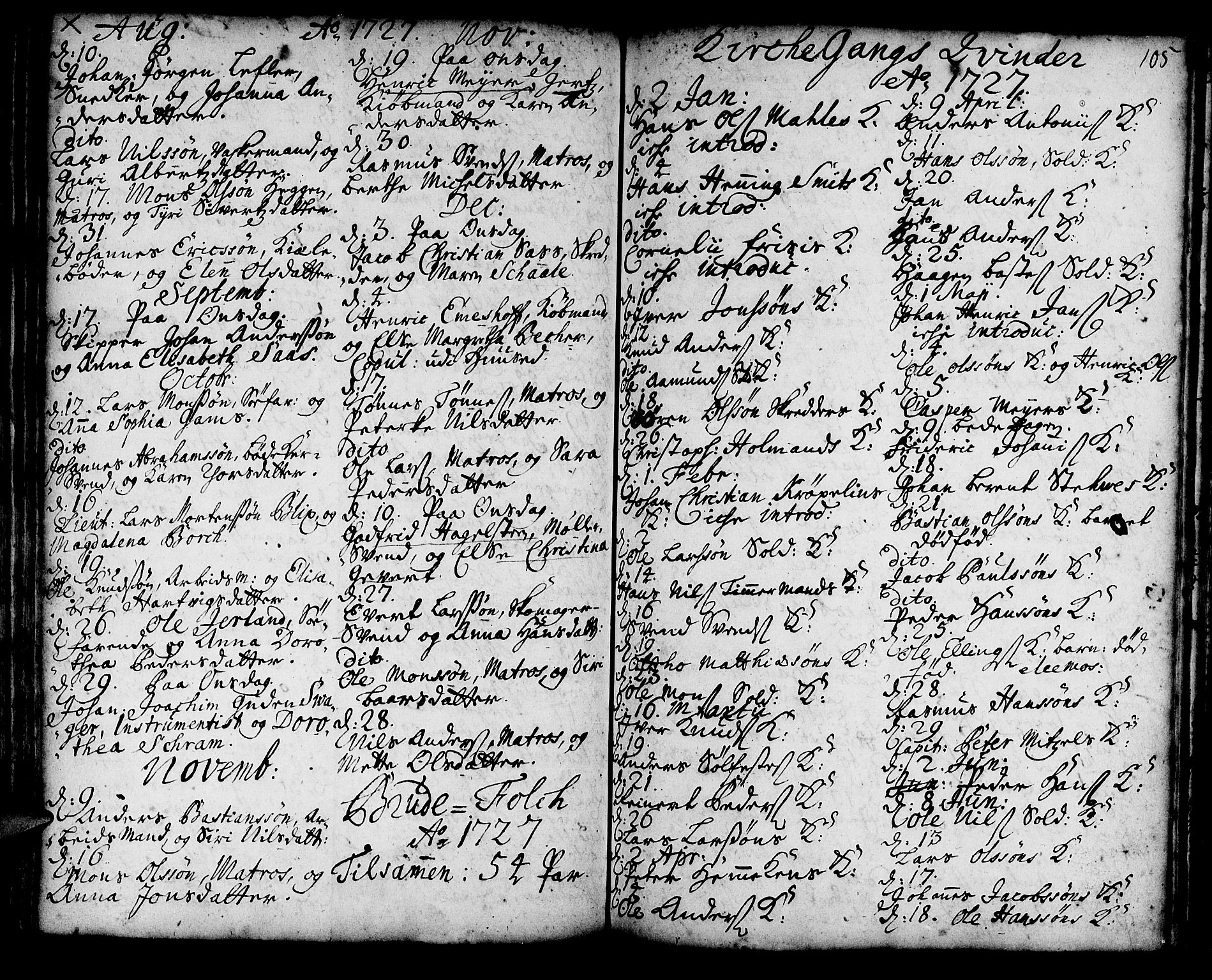 Korskirken sokneprestembete, SAB/A-76101/H/Haa/L0008: Parish register (official) no. A 8, 1698-1747, p. 105