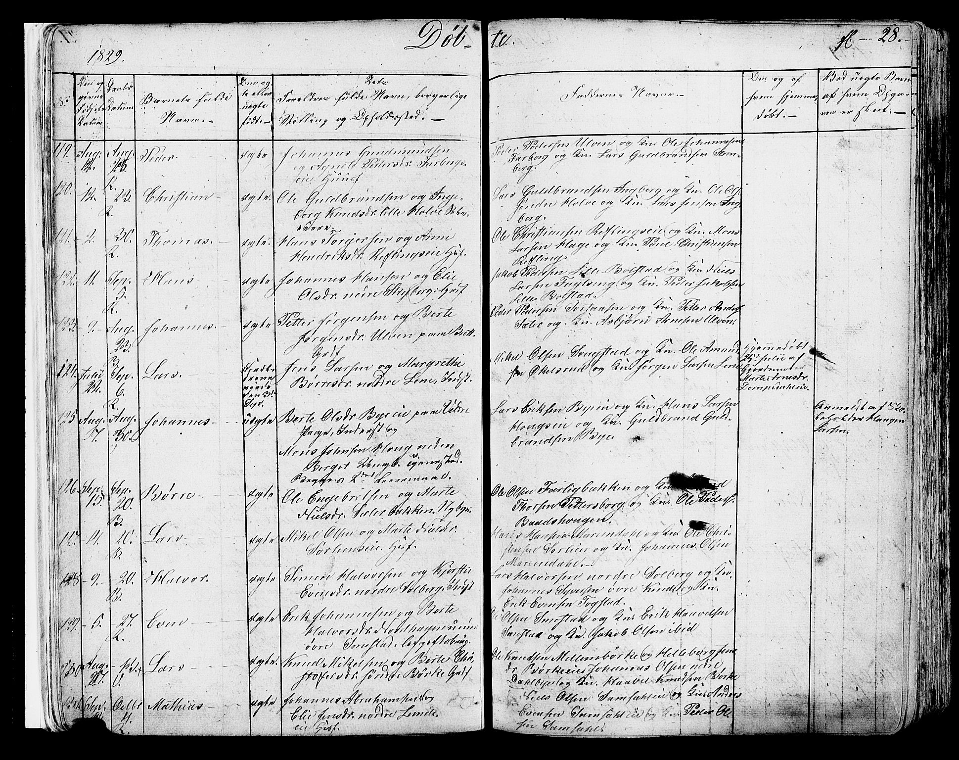 Ringsaker prestekontor, AV/SAH-PREST-014/K/Ka/L0007: Parish register (official) no. 7A, 1826-1837, p. 28