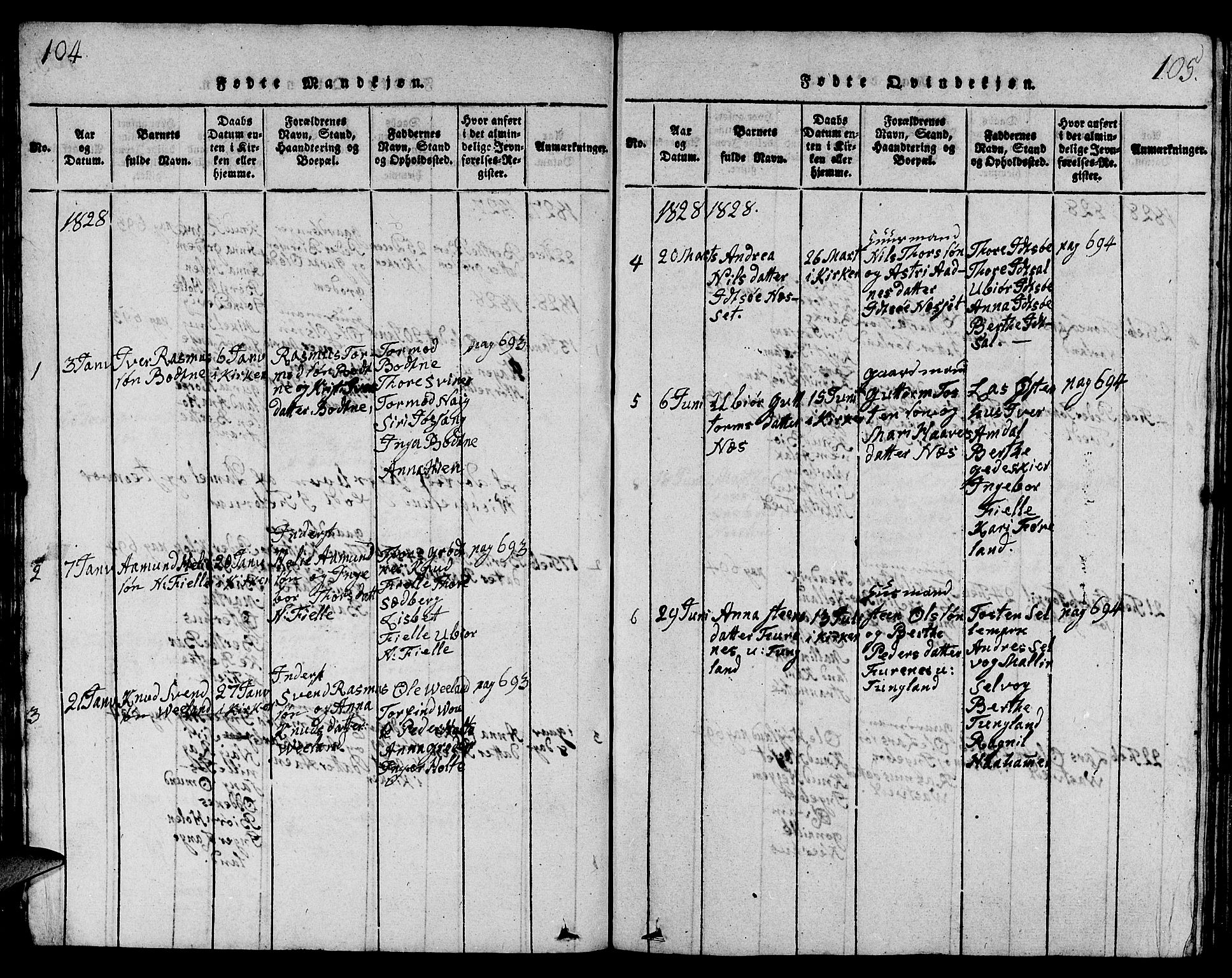 Strand sokneprestkontor, SAST/A-101828/H/Ha/Hab/L0001: Parish register (copy) no. B 1, 1816-1854, p. 104-105