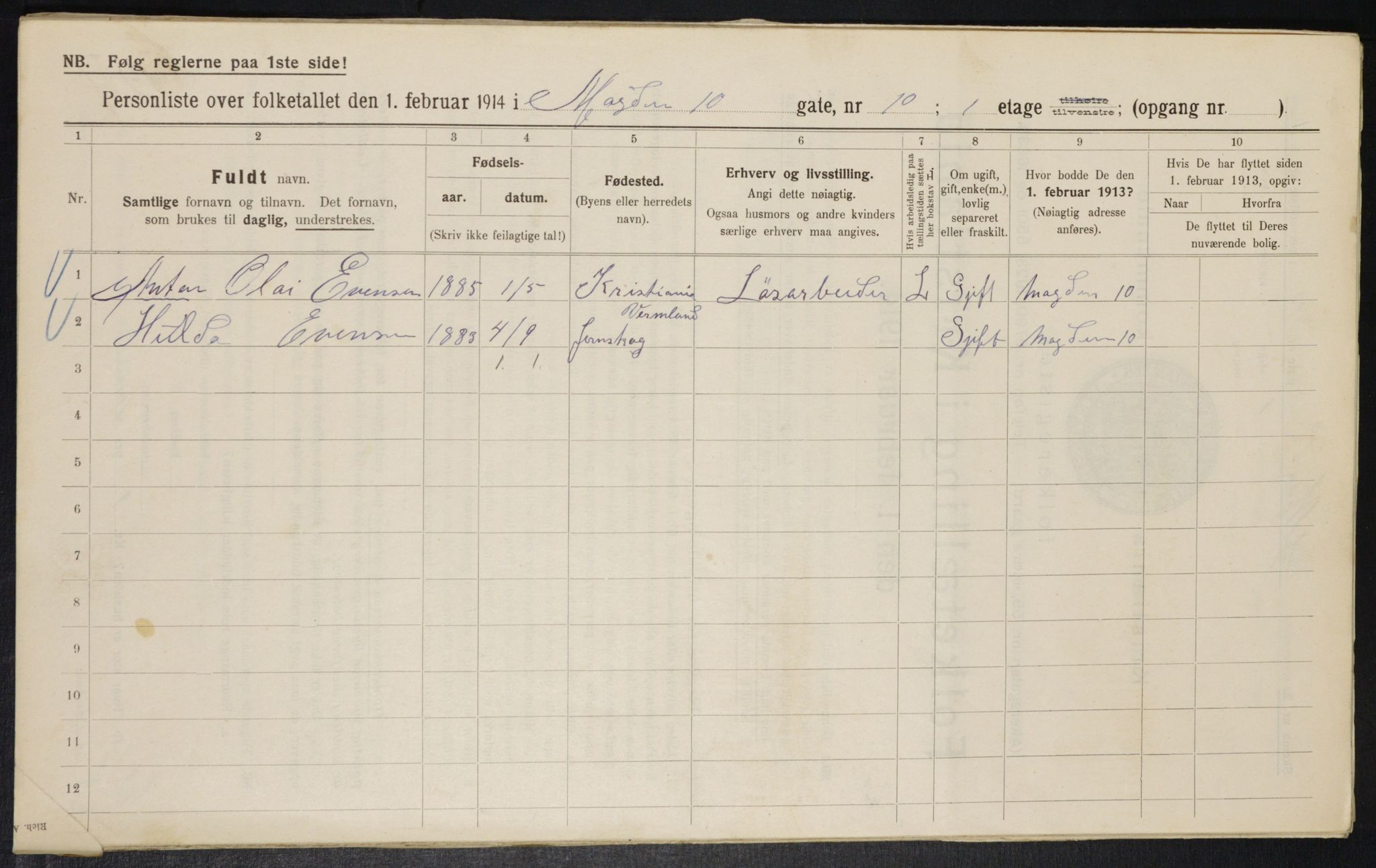 OBA, Municipal Census 1914 for Kristiania, 1914, p. 65347