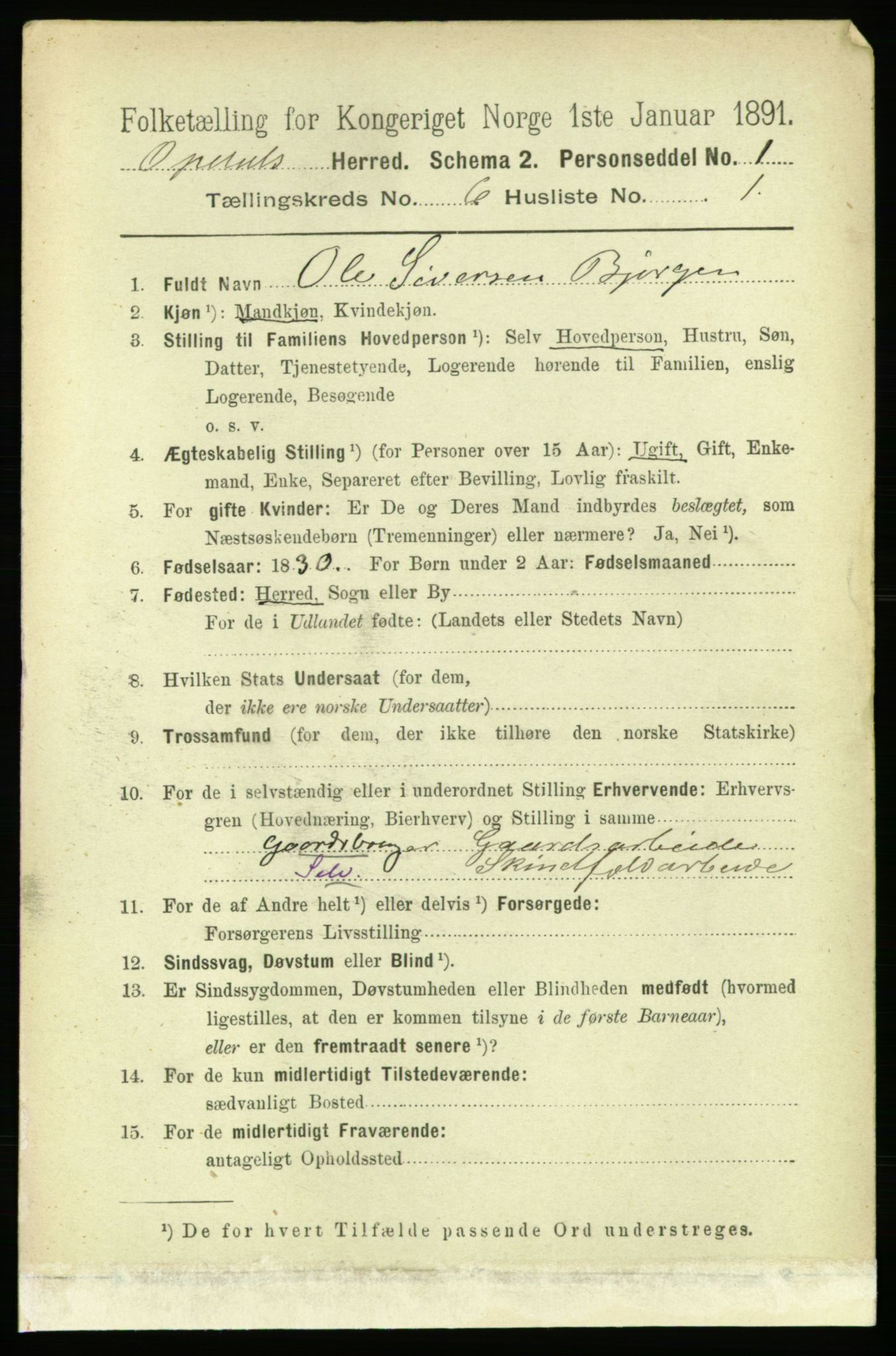 RA, 1891 census for 1634 Oppdal, 1891, p. 2780