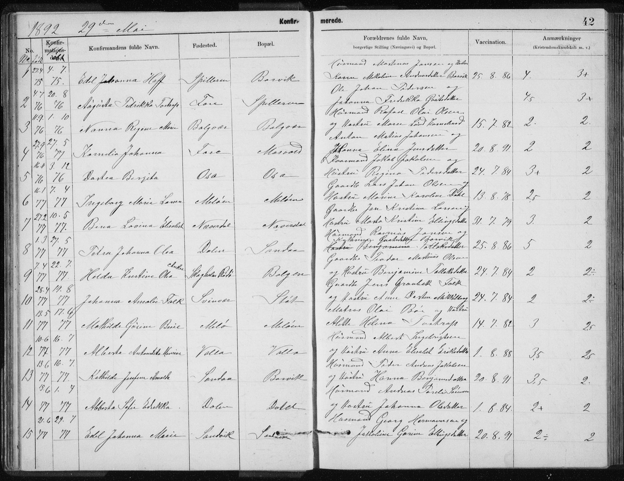 Ministerialprotokoller, klokkerbøker og fødselsregistre - Nordland, SAT/A-1459/843/L0637: Parish register (copy) no. 843C06, 1884-1908, p. 42
