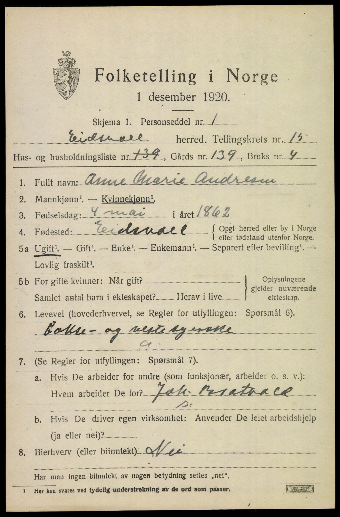 SAO, 1920 census for Eidsvoll, 1920, p. 22661