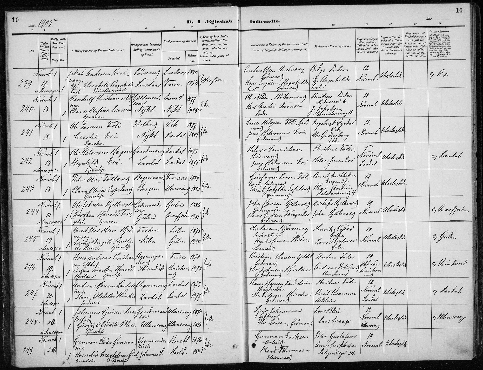 Nykirken Sokneprestembete, AV/SAB-A-77101/H/Haa/L0035: Parish register (official) no. D 5, 1905-1913, p. 10