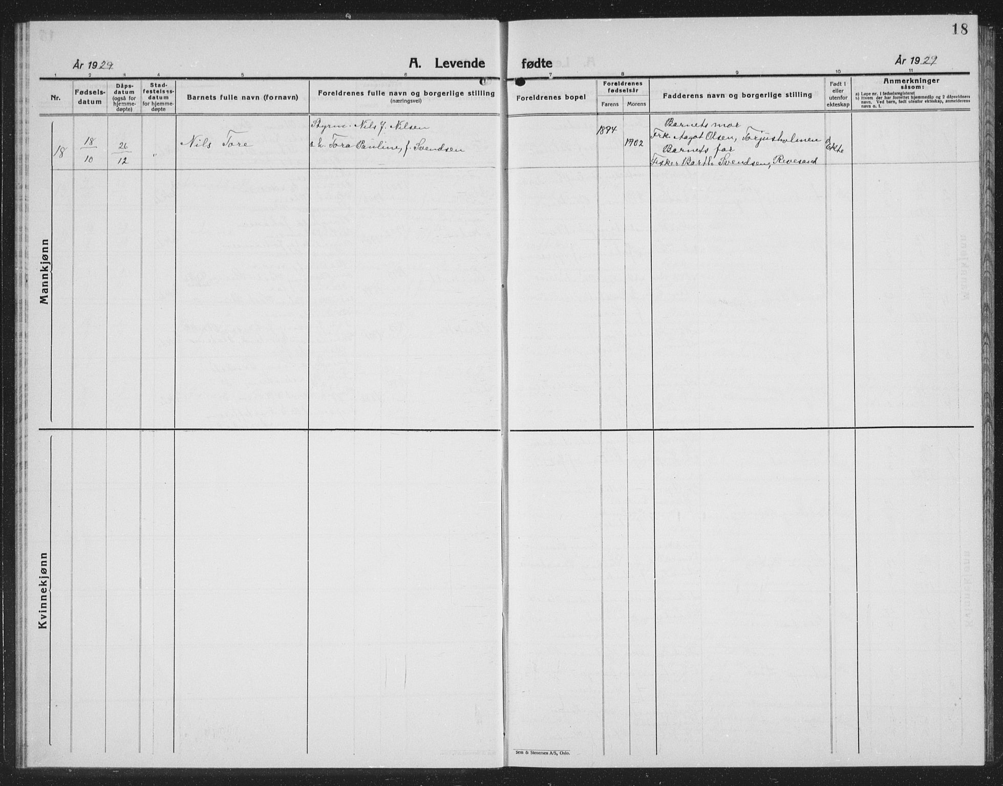 Tromøy sokneprestkontor, SAK/1111-0041/F/Fb/L0008: Parish register (copy) no. B 8, 1925-1938, p. 18