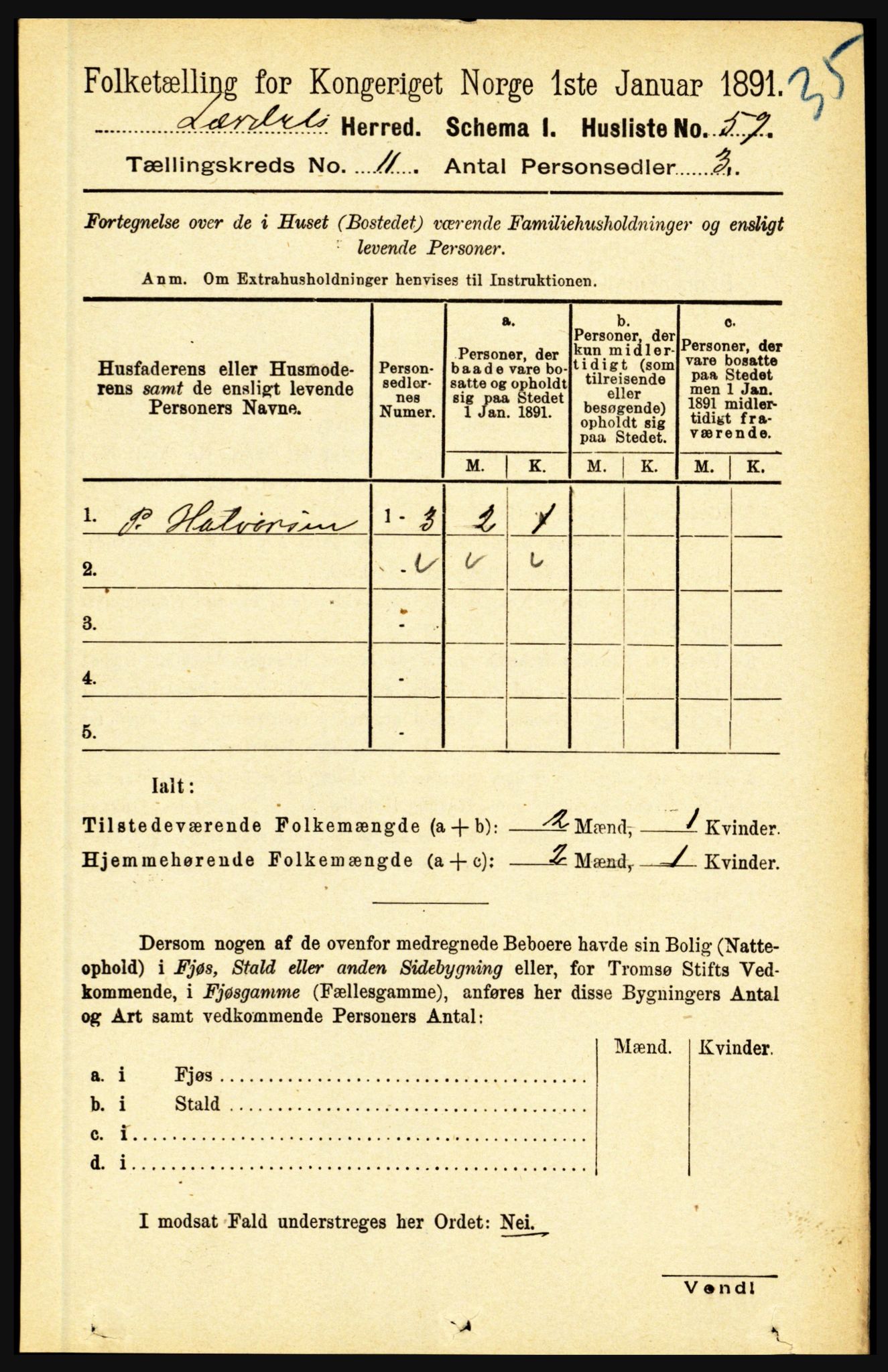 RA, 1891 census for 1422 Lærdal, 1891, p. 2155