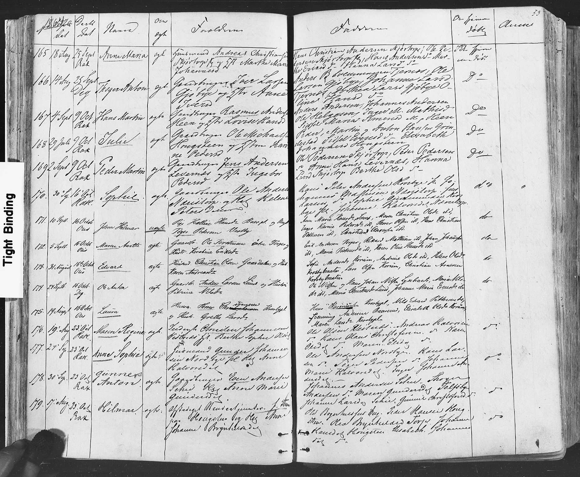 Rakkestad prestekontor Kirkebøker, AV/SAO-A-2008/F/Fa/L0011: Parish register (official) no. I 11, 1862-1877, p. 53