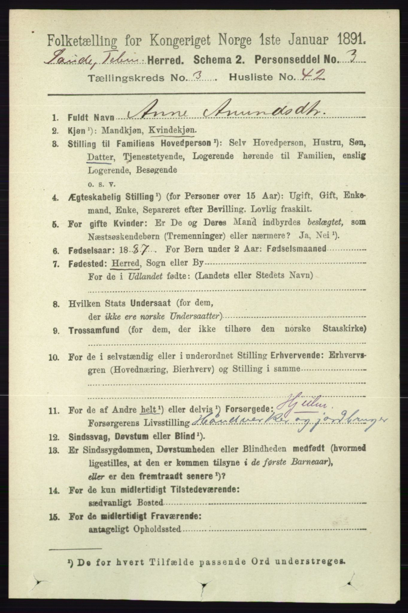 RA, 1891 census for 0822 Sauherad, 1891, p. 950