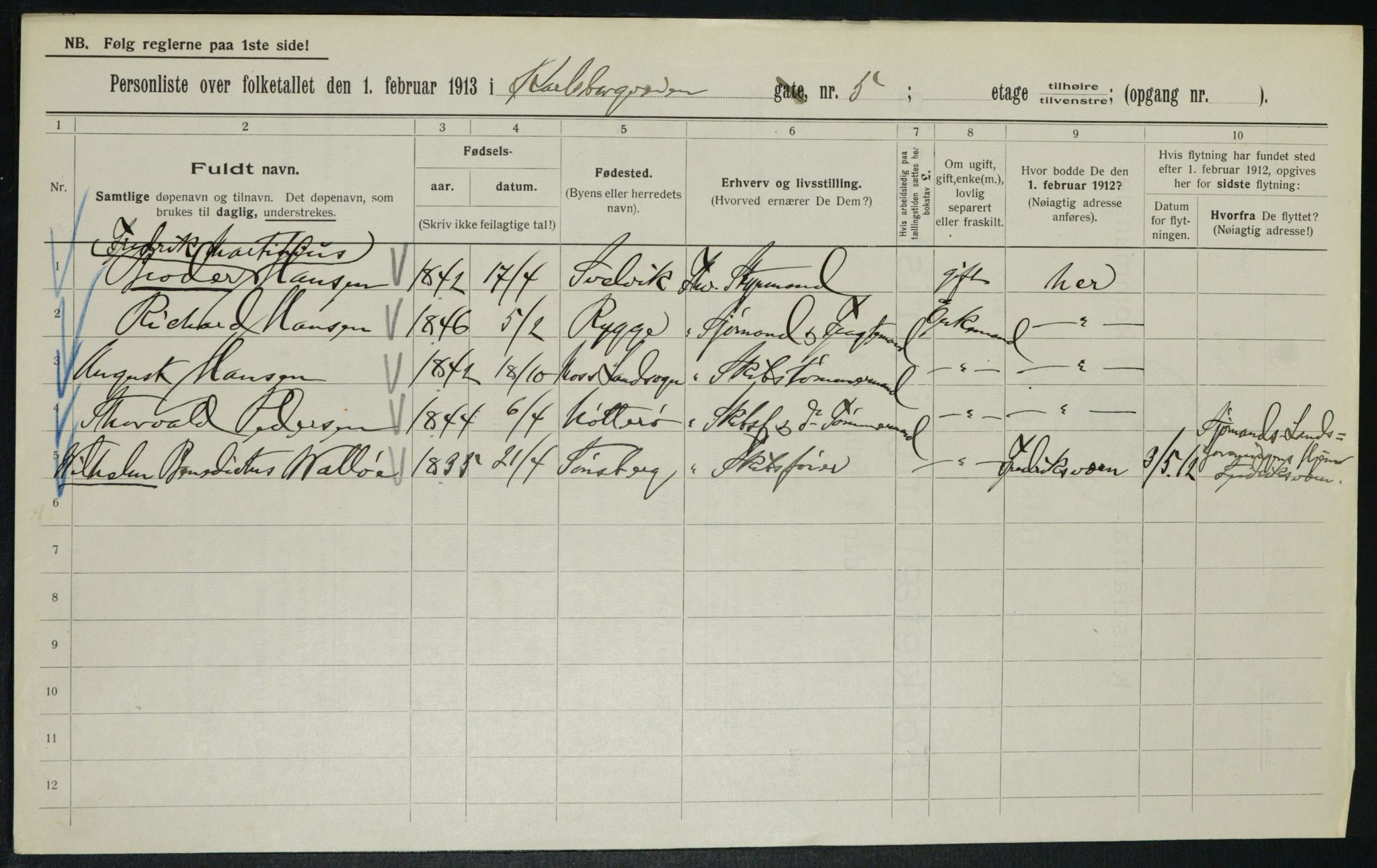 OBA, Municipal Census 1913 for Kristiania, 1913, p. 48705