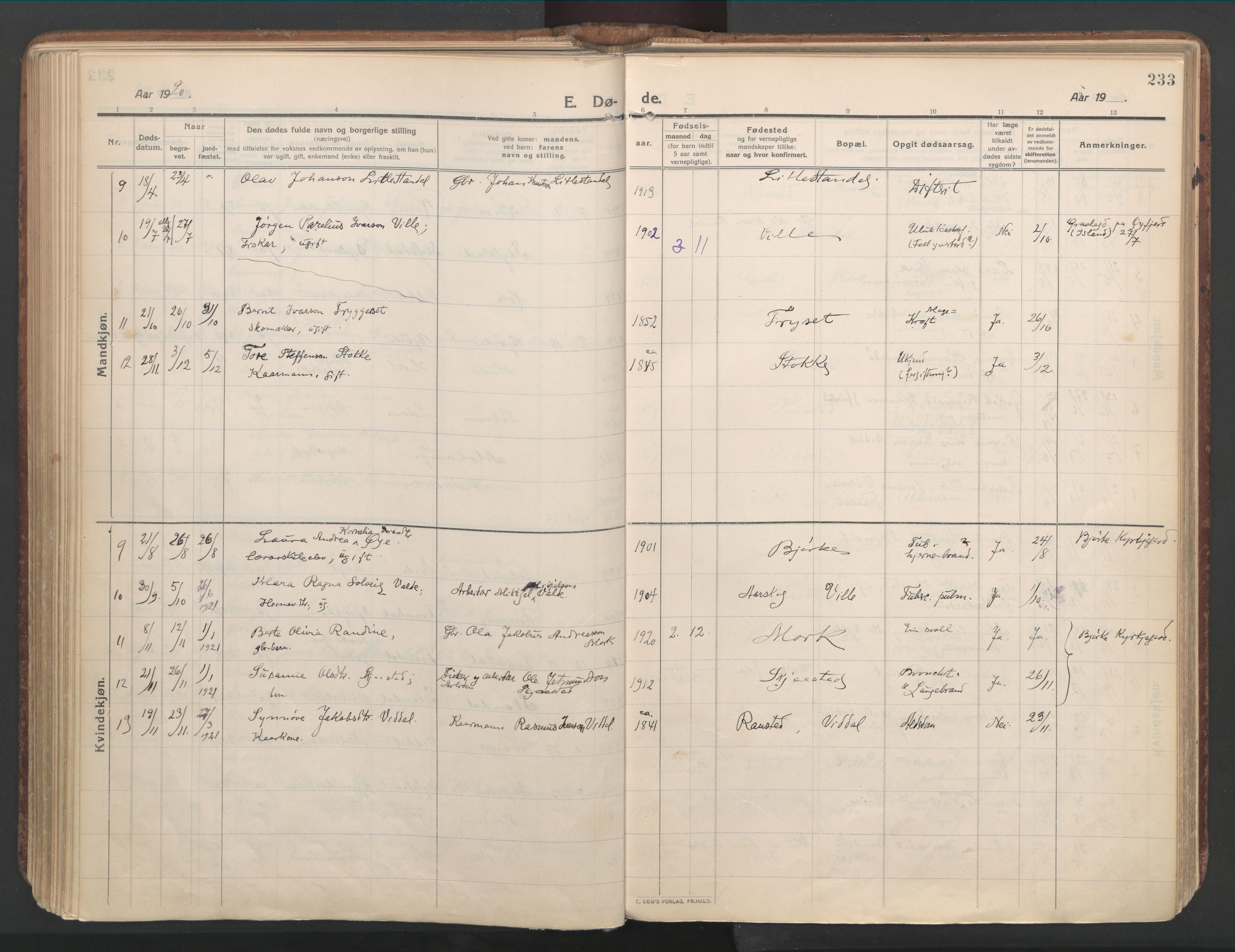 Ministerialprotokoller, klokkerbøker og fødselsregistre - Møre og Romsdal, AV/SAT-A-1454/515/L0212: Parish register (official) no. 515A08, 1911-1935, p. 233