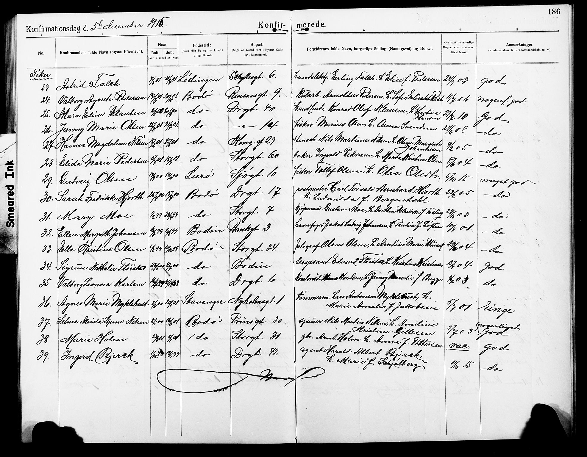 Ministerialprotokoller, klokkerbøker og fødselsregistre - Nordland, SAT/A-1459/801/L0034: Parish register (copy) no. 801C09, 1910-1922, p. 186