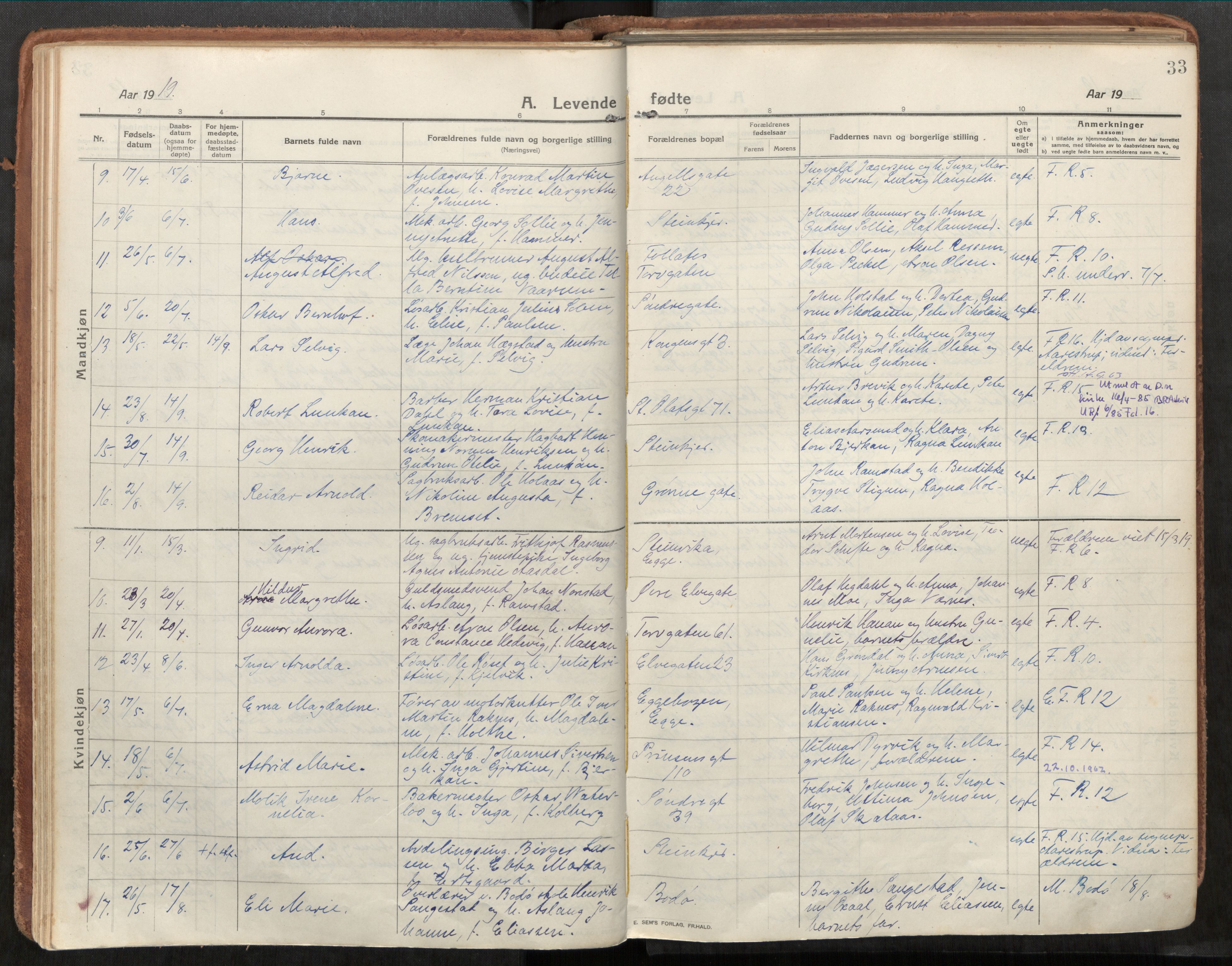 Steinkjer sokneprestkontor, AV/SAT-A-1541/01/H/Ha/Haa/L0003: Parish register (official) no. 3, 1913-1922, p. 33