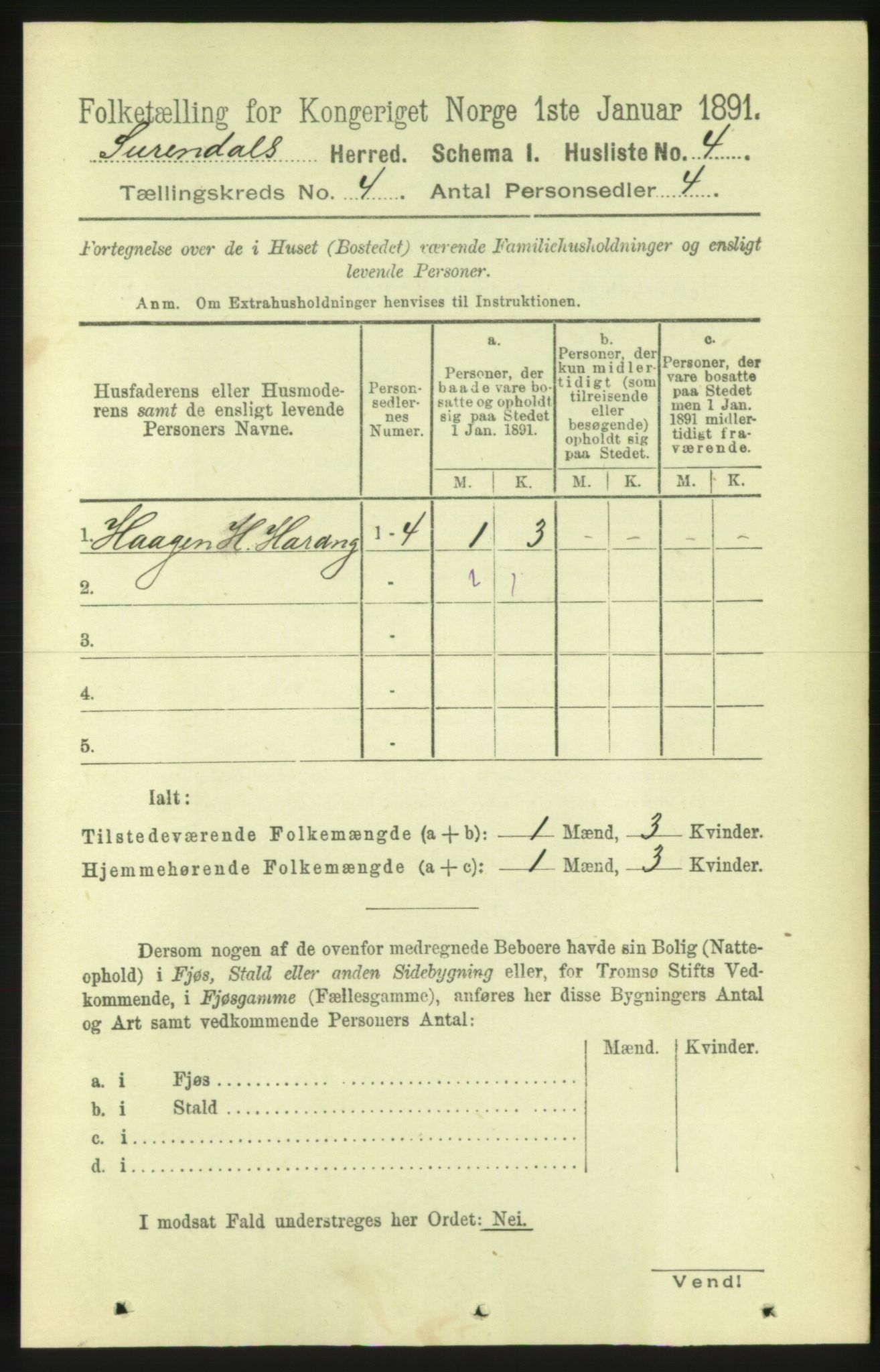 RA, 1891 census for 1566 Surnadal, 1891, p. 1026