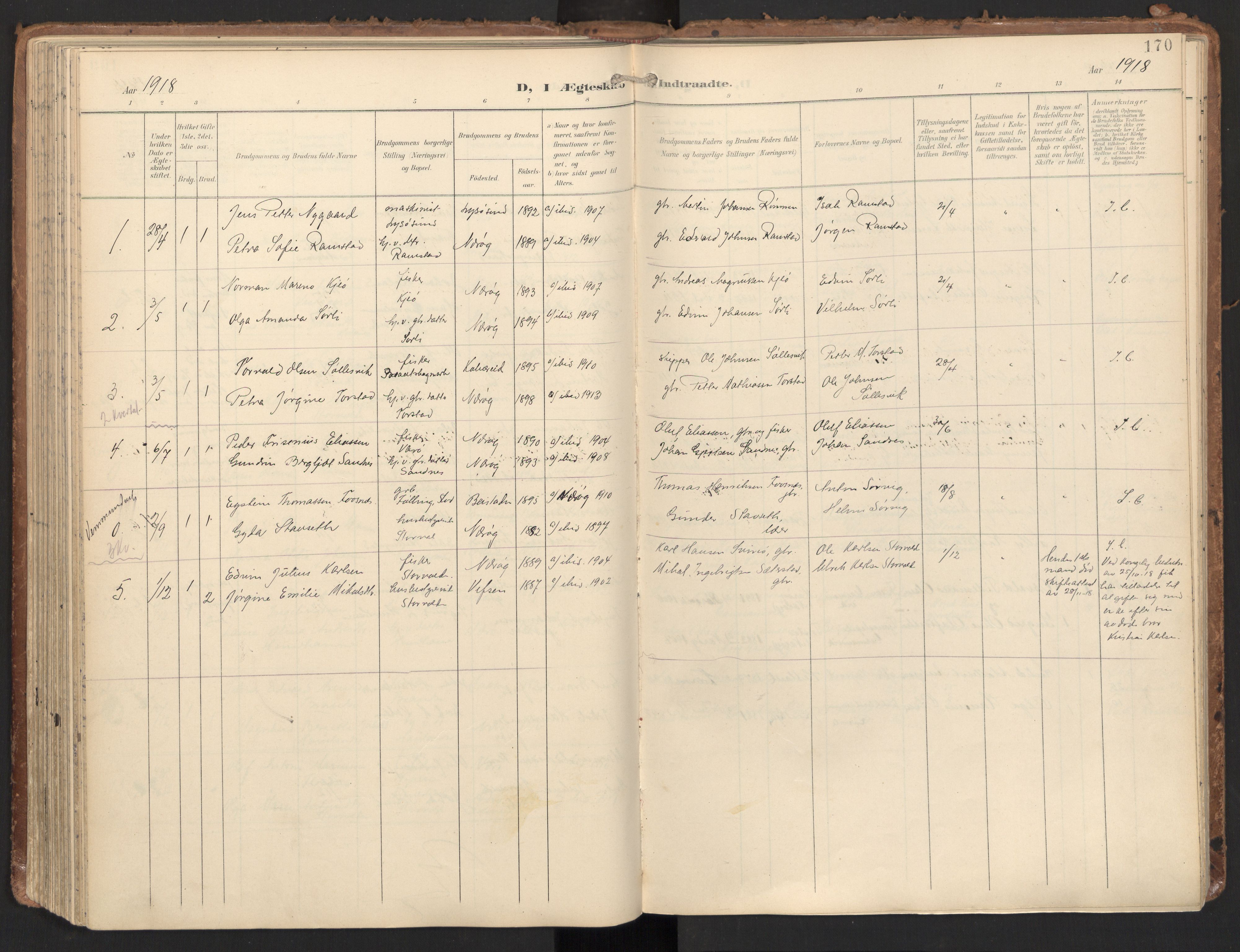 Ministerialprotokoller, klokkerbøker og fødselsregistre - Nord-Trøndelag, SAT/A-1458/784/L0677: Parish register (official) no. 784A12, 1900-1920, p. 170