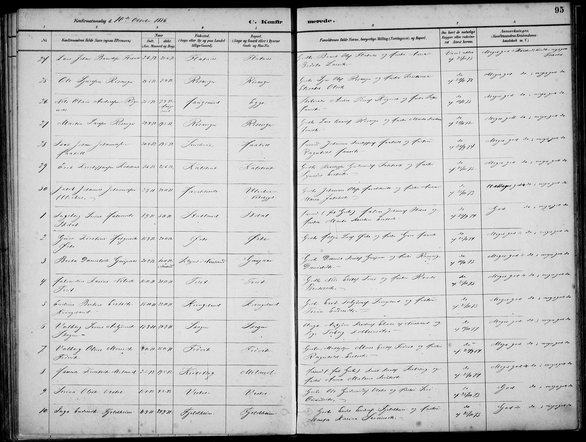 Skjold sokneprestkontor, AV/SAST-A-101847/H/Ha/Haa/L0010: Parish register (official) no. A 10, 1882-1897, p. 95