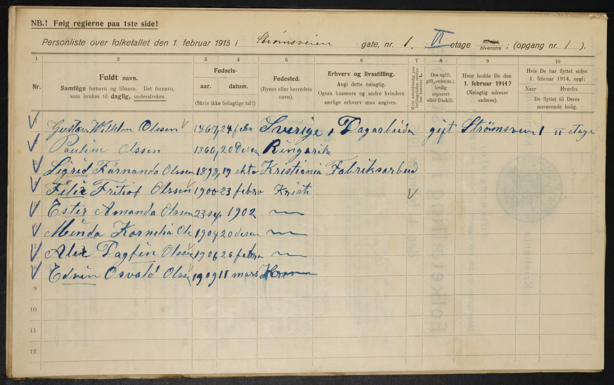 OBA, Municipal Census 1915 for Kristiania, 1915, p. 104121