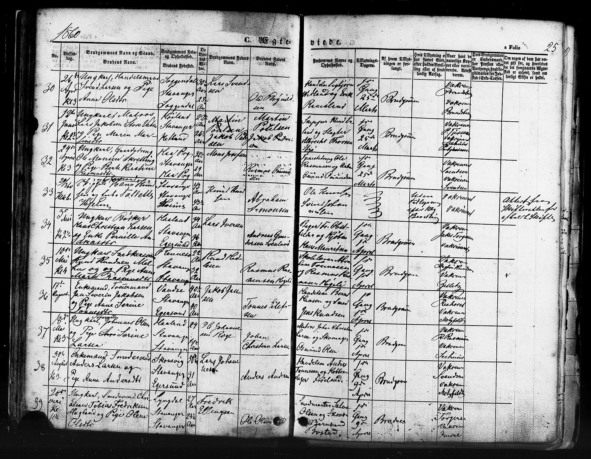Domkirken sokneprestkontor, SAST/A-101812/001/30/30BB/L0011: Parish register (copy) no. B 11, 1858-1876, p. 25