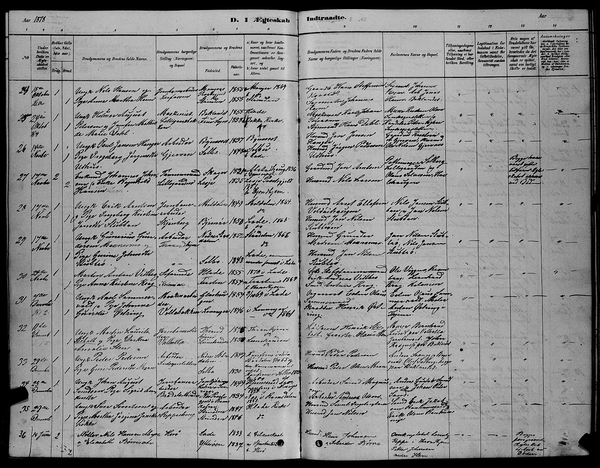 Ministerialprotokoller, klokkerbøker og fødselsregistre - Sør-Trøndelag, AV/SAT-A-1456/606/L0312: Parish register (copy) no. 606C08, 1878-1894