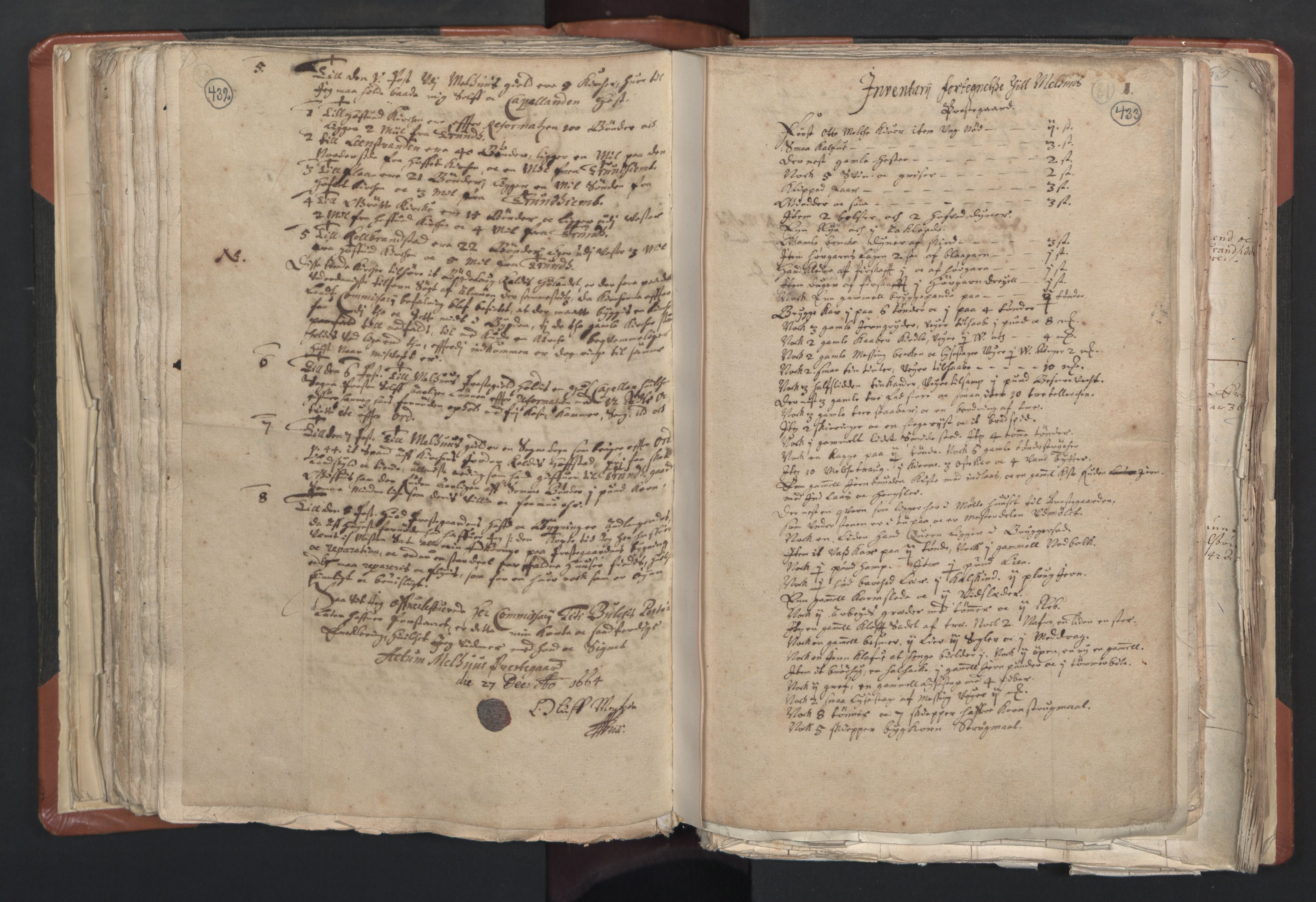 RA, Vicar's Census 1664-1666, no. 31: Dalane deanery, 1664-1666, p. 432-433