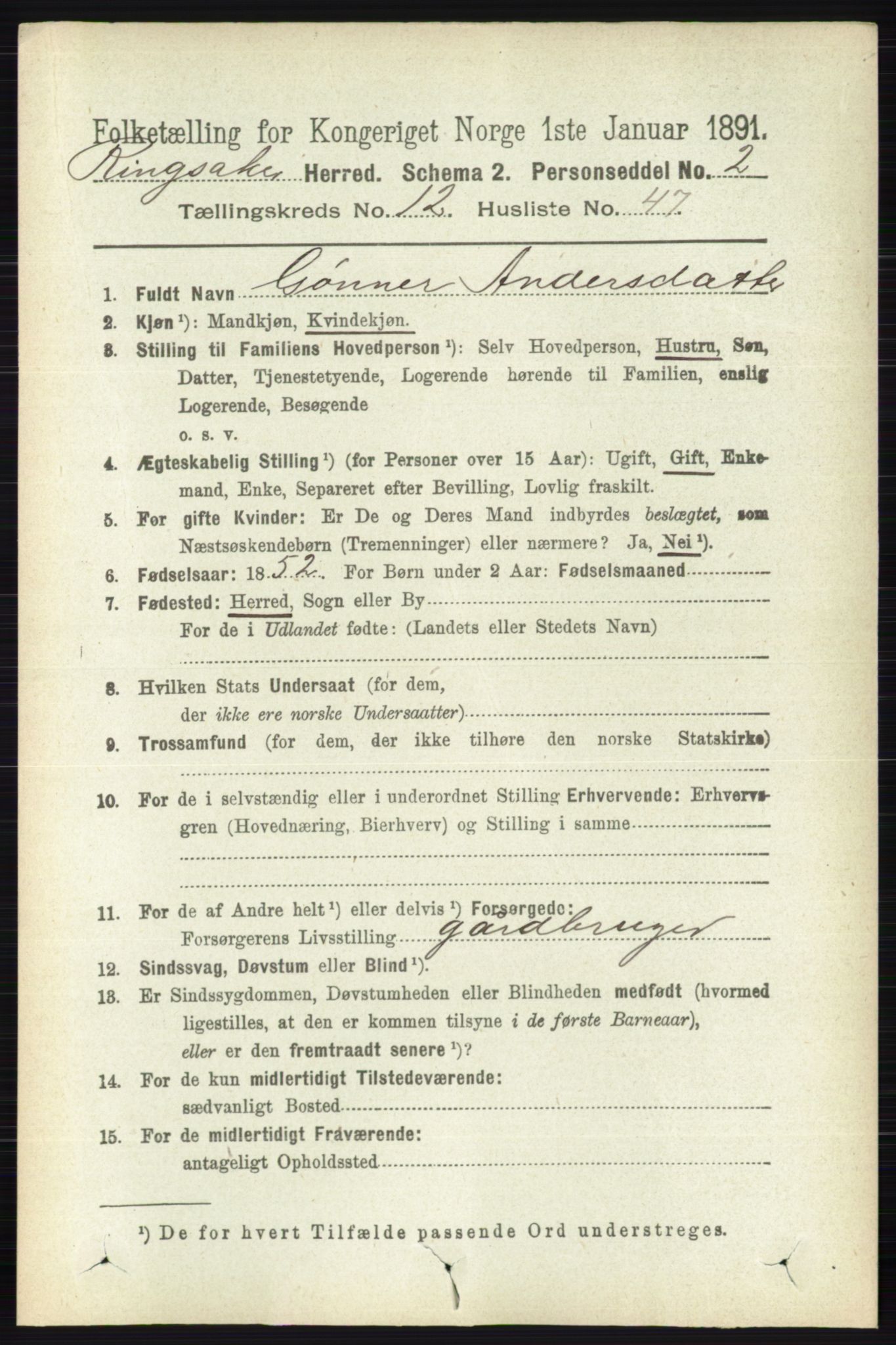 RA, 1891 census for 0412 Ringsaker, 1891, p. 7017