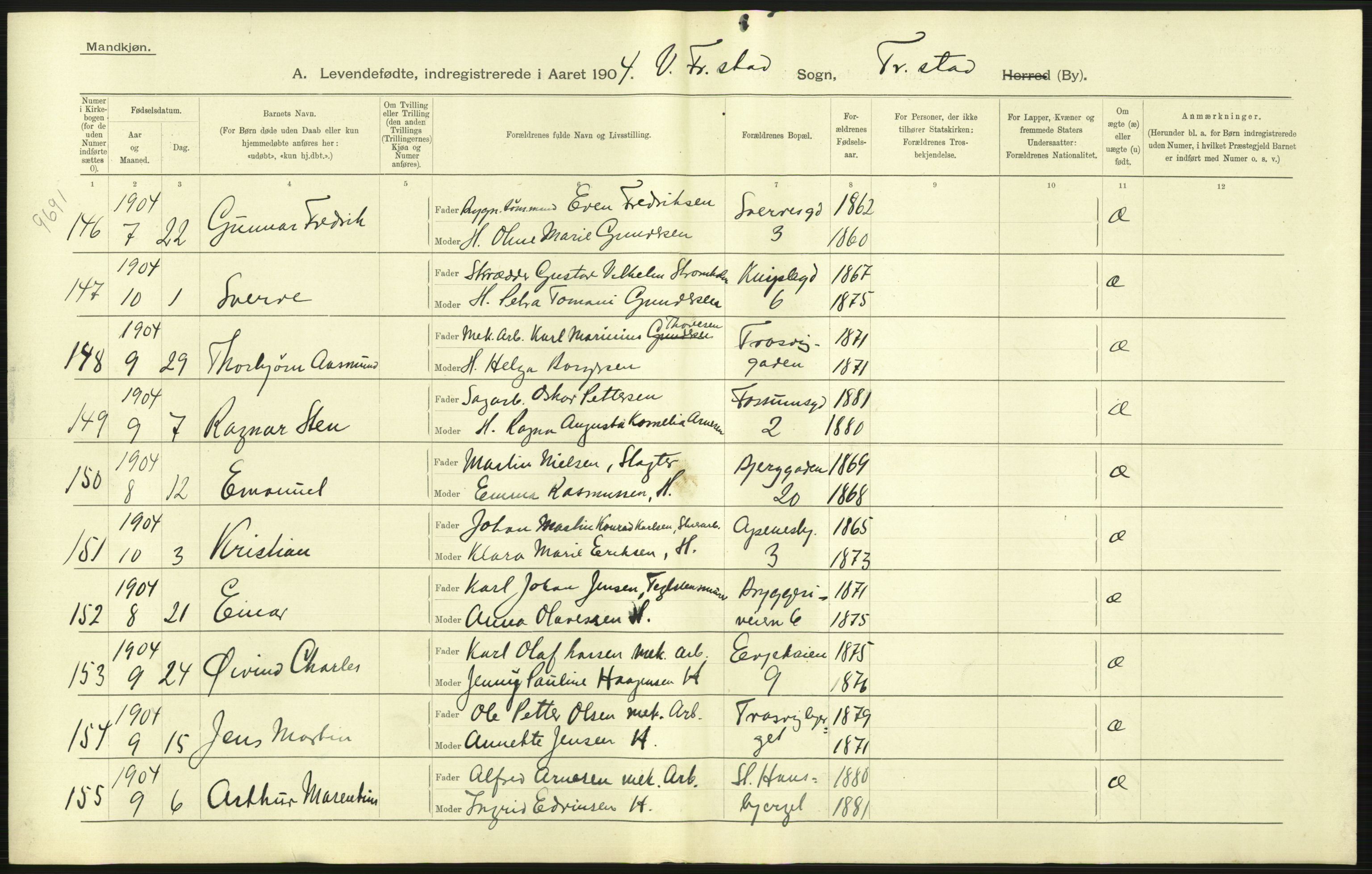 Statistisk sentralbyrå, Sosiodemografiske emner, Befolkning, AV/RA-S-2228/D/Df/Dfa/Dfab/L0001: Smålenenes amt: Fødte, gifte, døde, 1904, p. 23