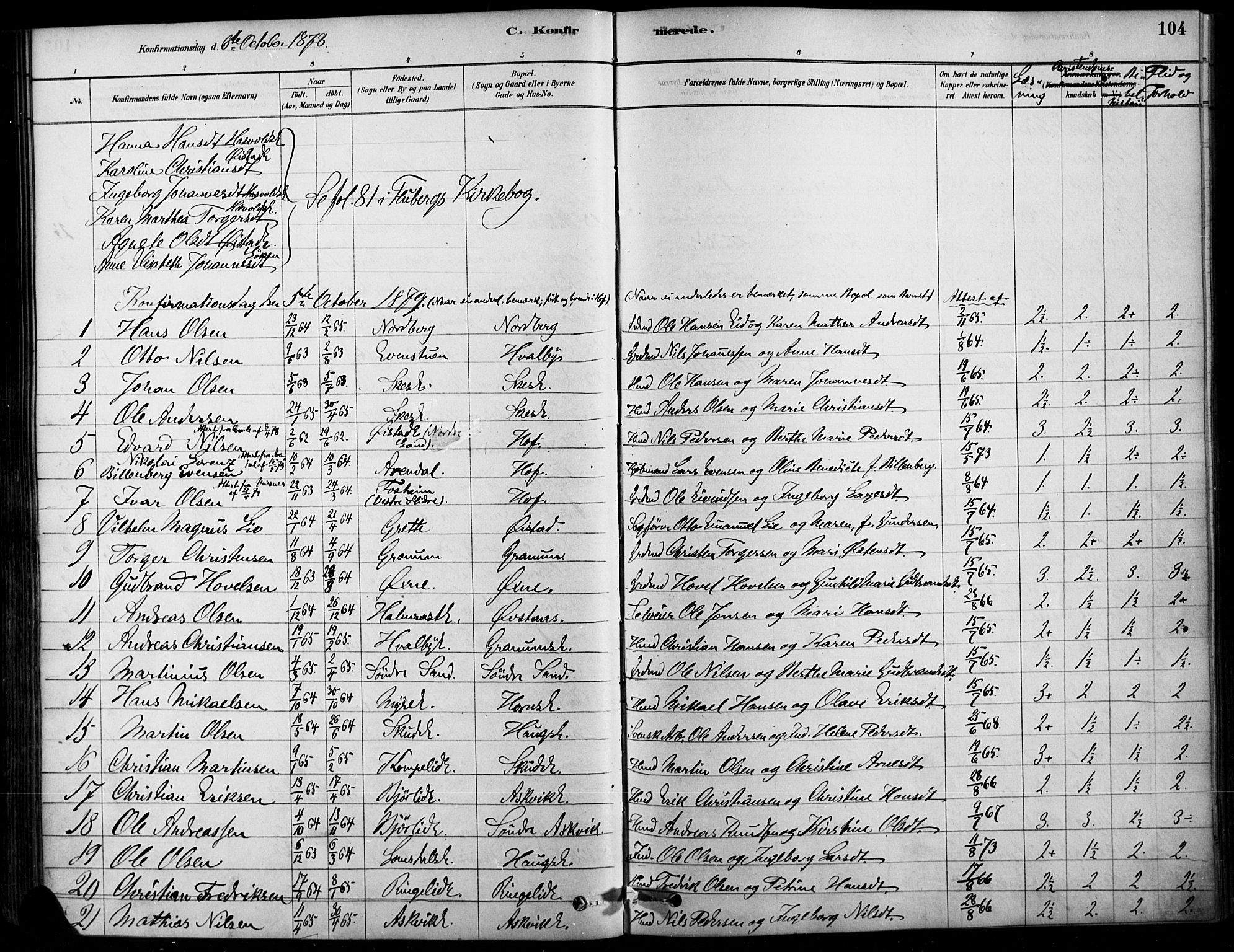 Søndre Land prestekontor, SAH/PREST-122/K/L0003: Parish register (official) no. 3, 1878-1894, p. 104