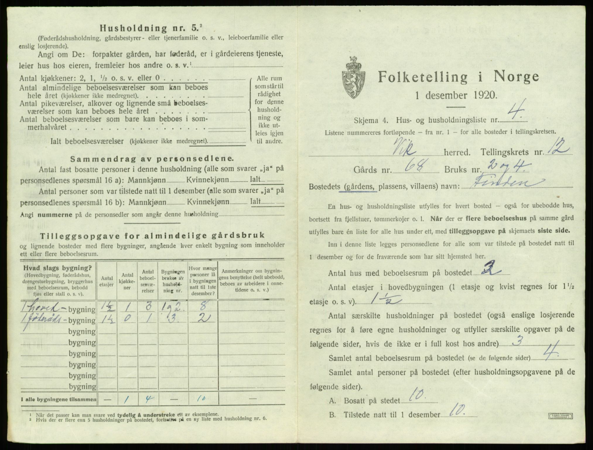 SAB, 1920 census for Vik, 1920, p. 1093