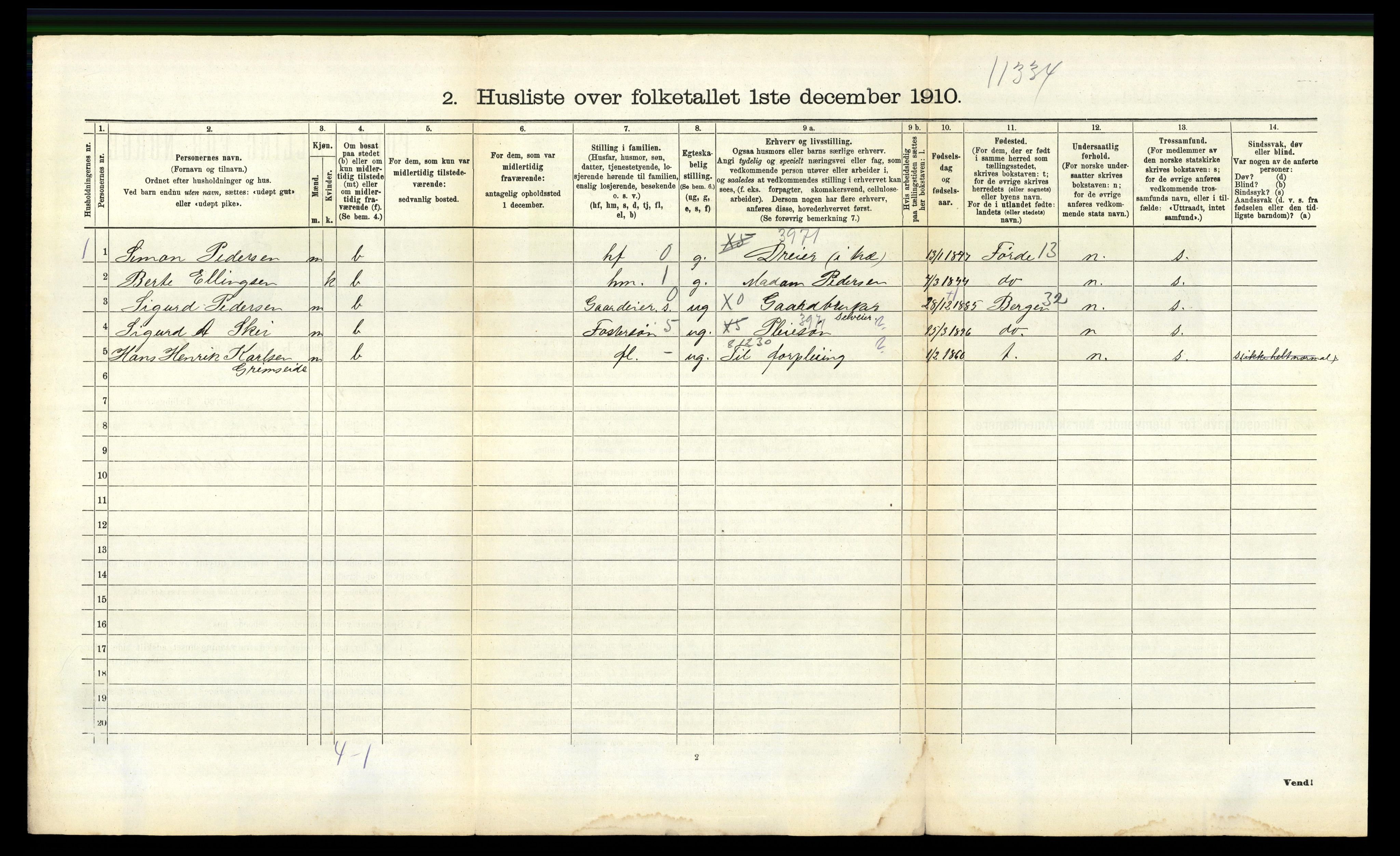 RA, 1910 census for Fana, 1910, p. 1650