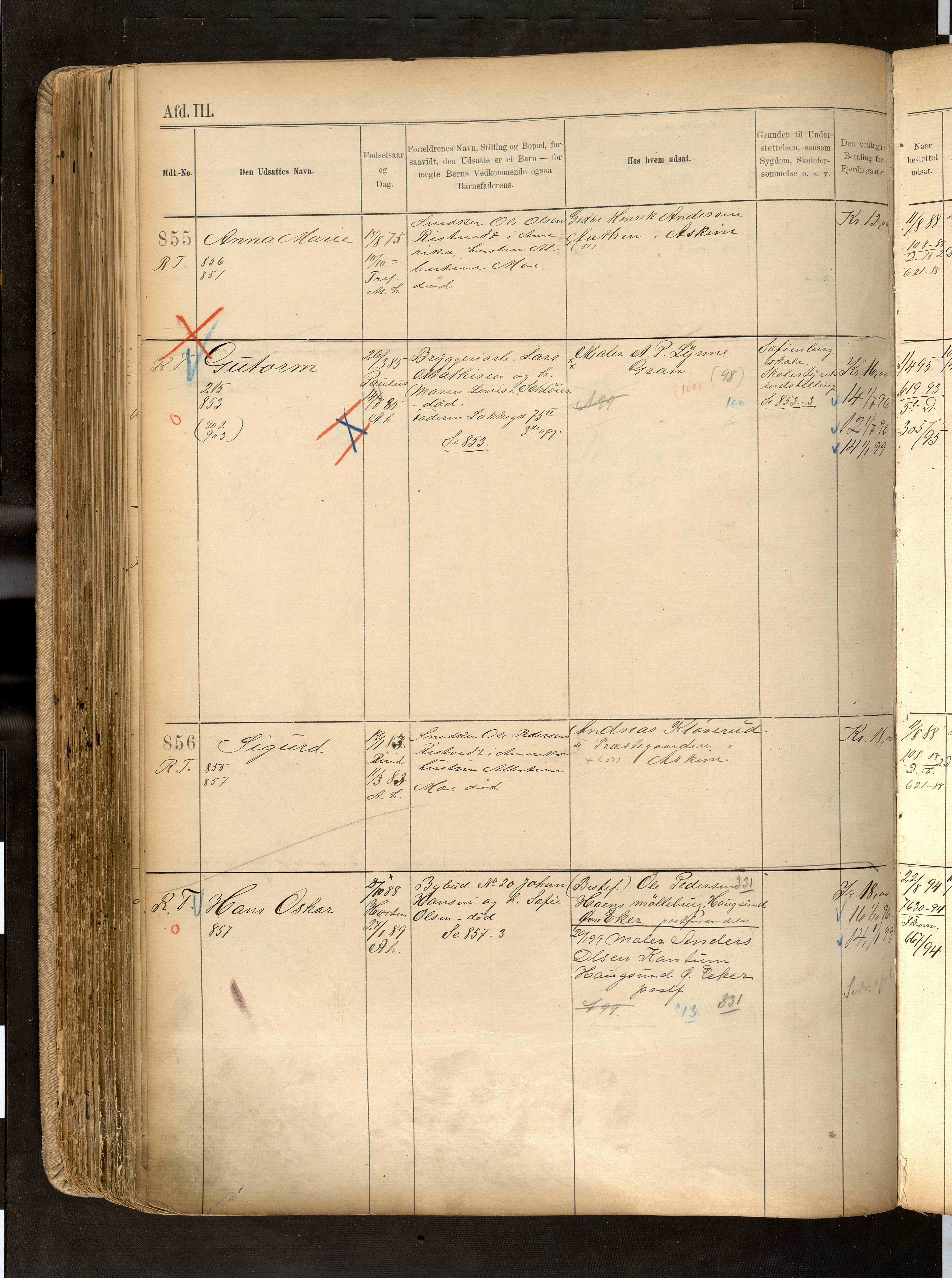 Fattigvesenet, OBA/A-20045/H/Hd/L0004: Manntallsprotokoll. Mnr. 501-1000, 1887-1897, p. 393
