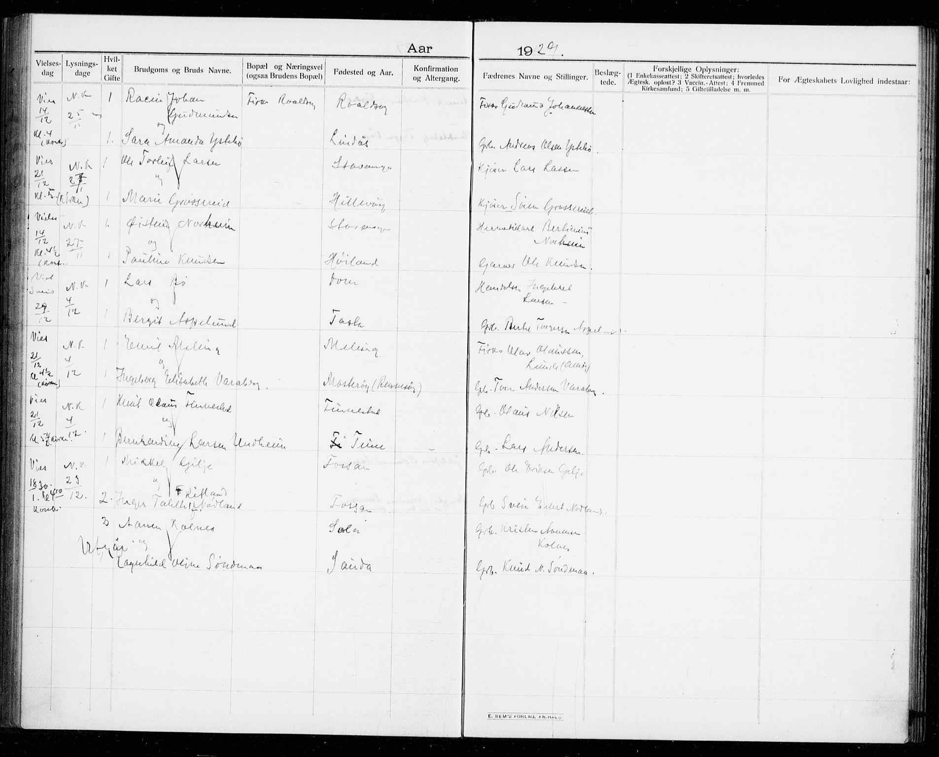 Hetland sokneprestkontor, SAST/A-101826/70/705BA/L0005: Banns register no. 705.BA.5, 1911-1935