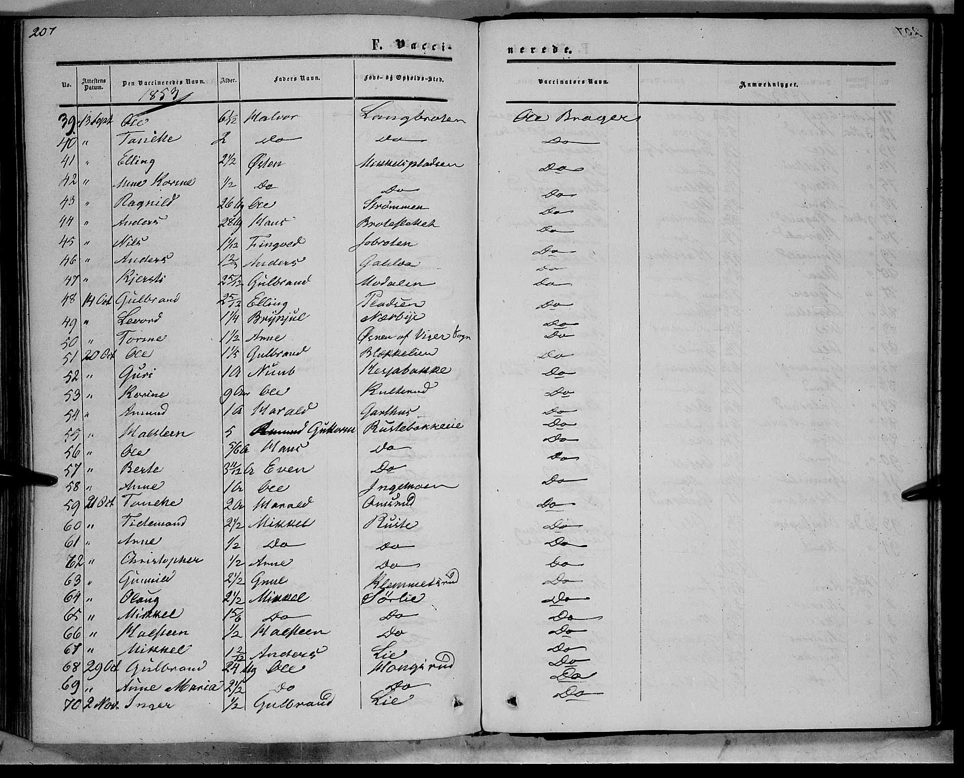 Sør-Aurdal prestekontor, SAH/PREST-128/H/Ha/Haa/L0007: Parish register (official) no. 7, 1849-1876, p. 207