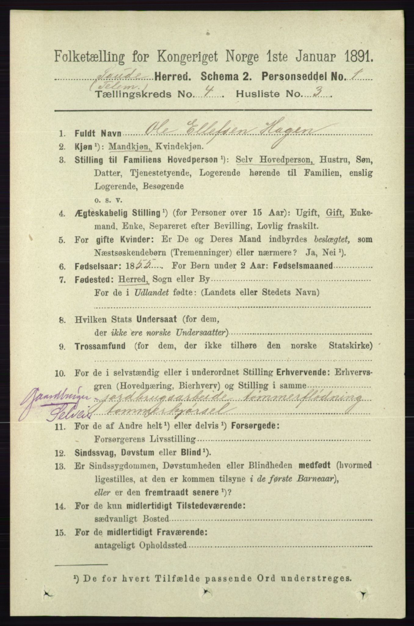 RA, 1891 census for 0822 Sauherad, 1891, p. 1106