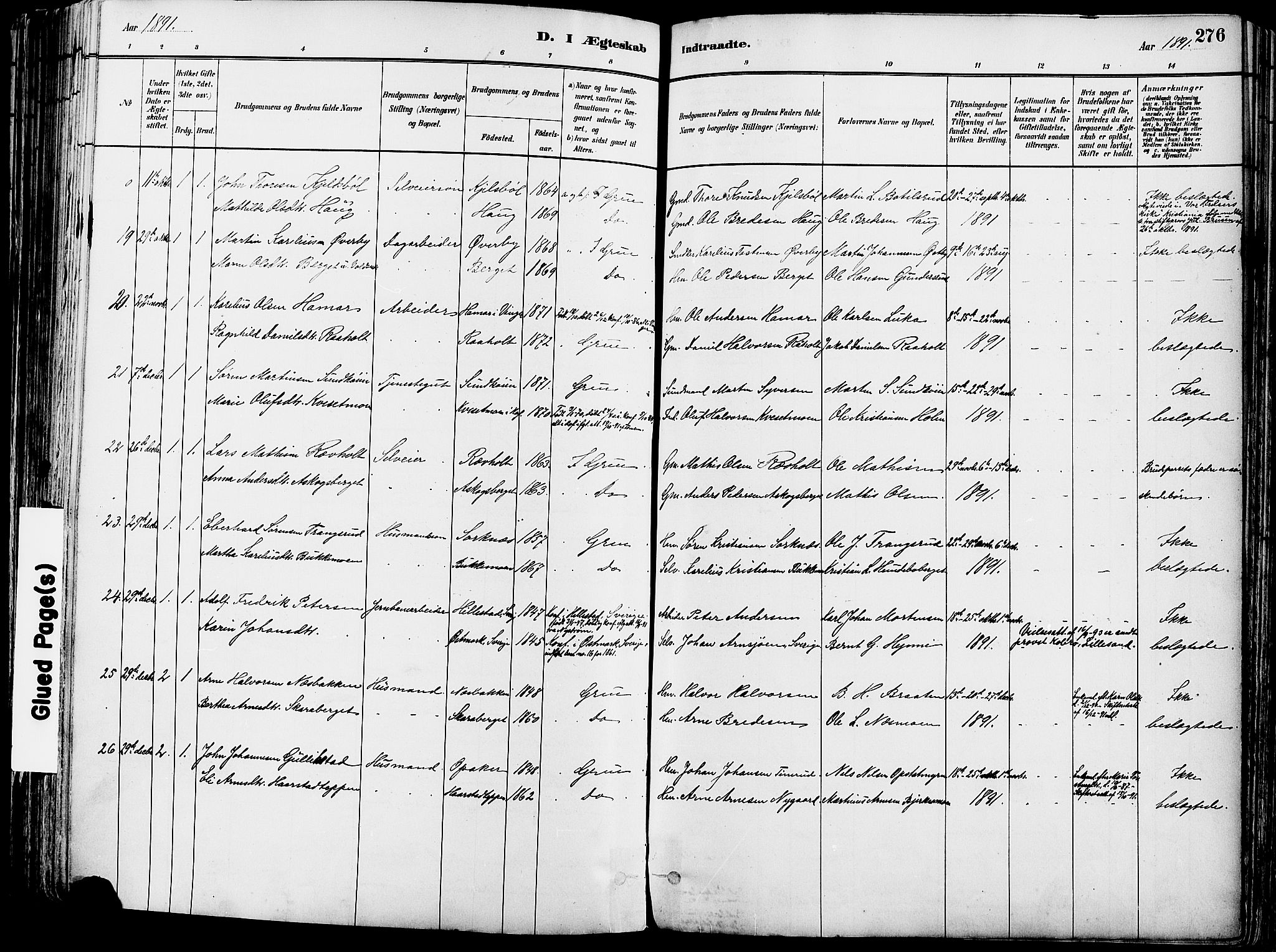 Grue prestekontor, SAH/PREST-036/H/Ha/Haa/L0012: Parish register (official) no. 12, 1881-1897, p. 276