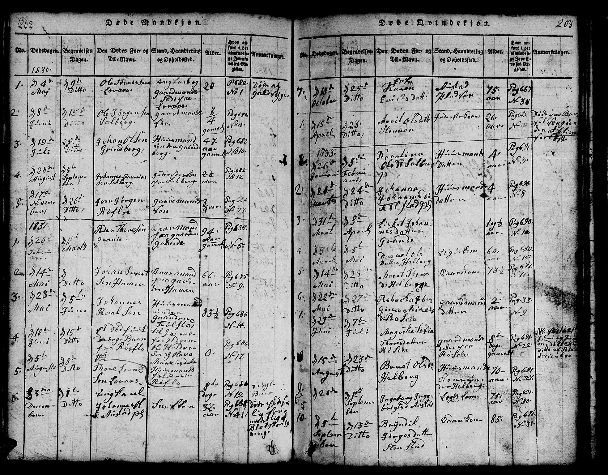 Ministerialprotokoller, klokkerbøker og fødselsregistre - Nord-Trøndelag, SAT/A-1458/731/L0310: Parish register (copy) no. 731C01, 1816-1874, p. 202-203