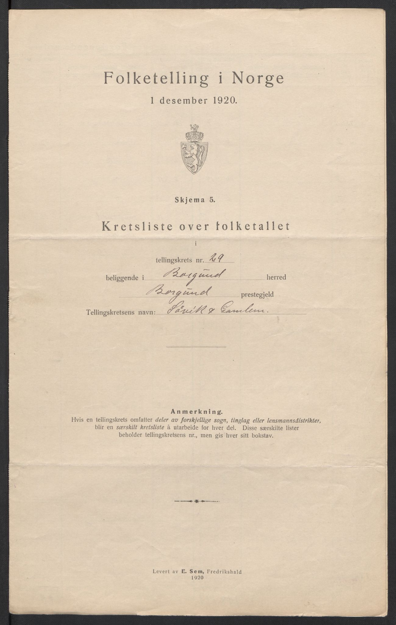 SAT, 1920 census for Borgund, 1920, p. 92