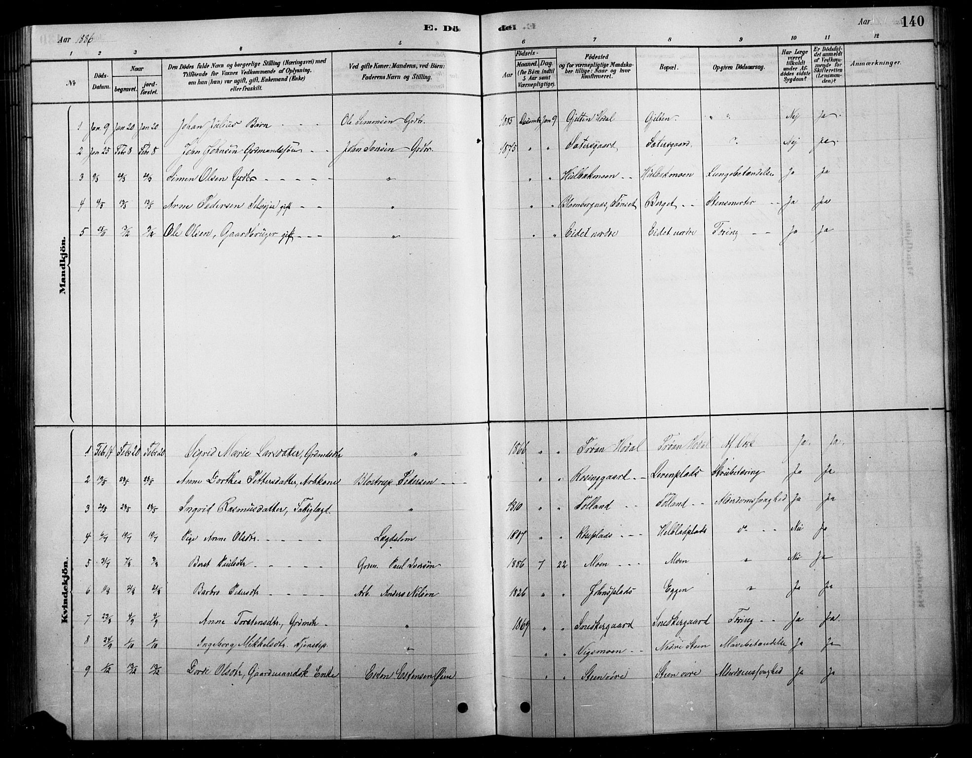 Tolga prestekontor, SAH/PREST-062/L/L0007: Parish register (copy) no. 7, 1878-1919, p. 140