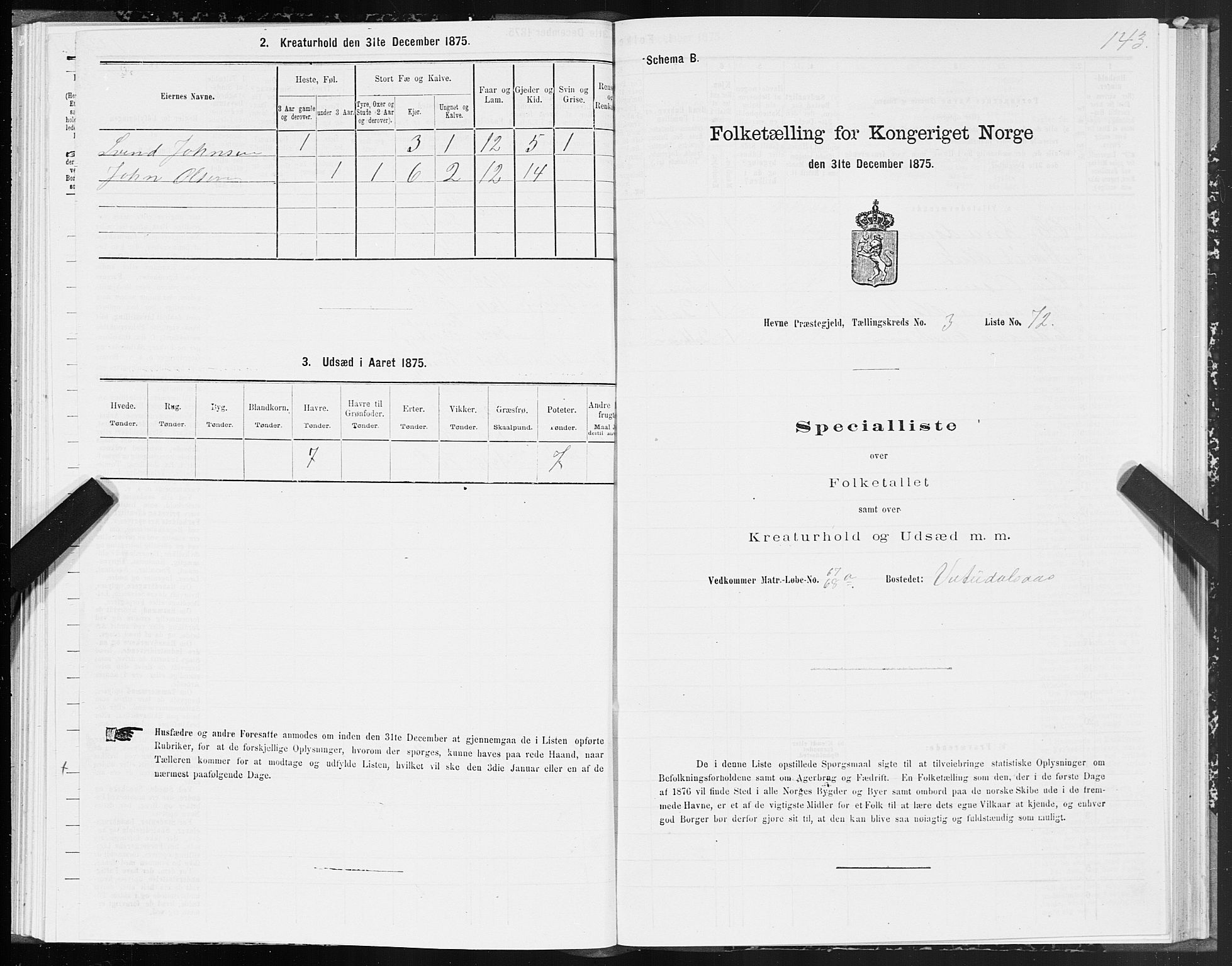 SAT, 1875 census for 1612P Hemne, 1875, p. 2143